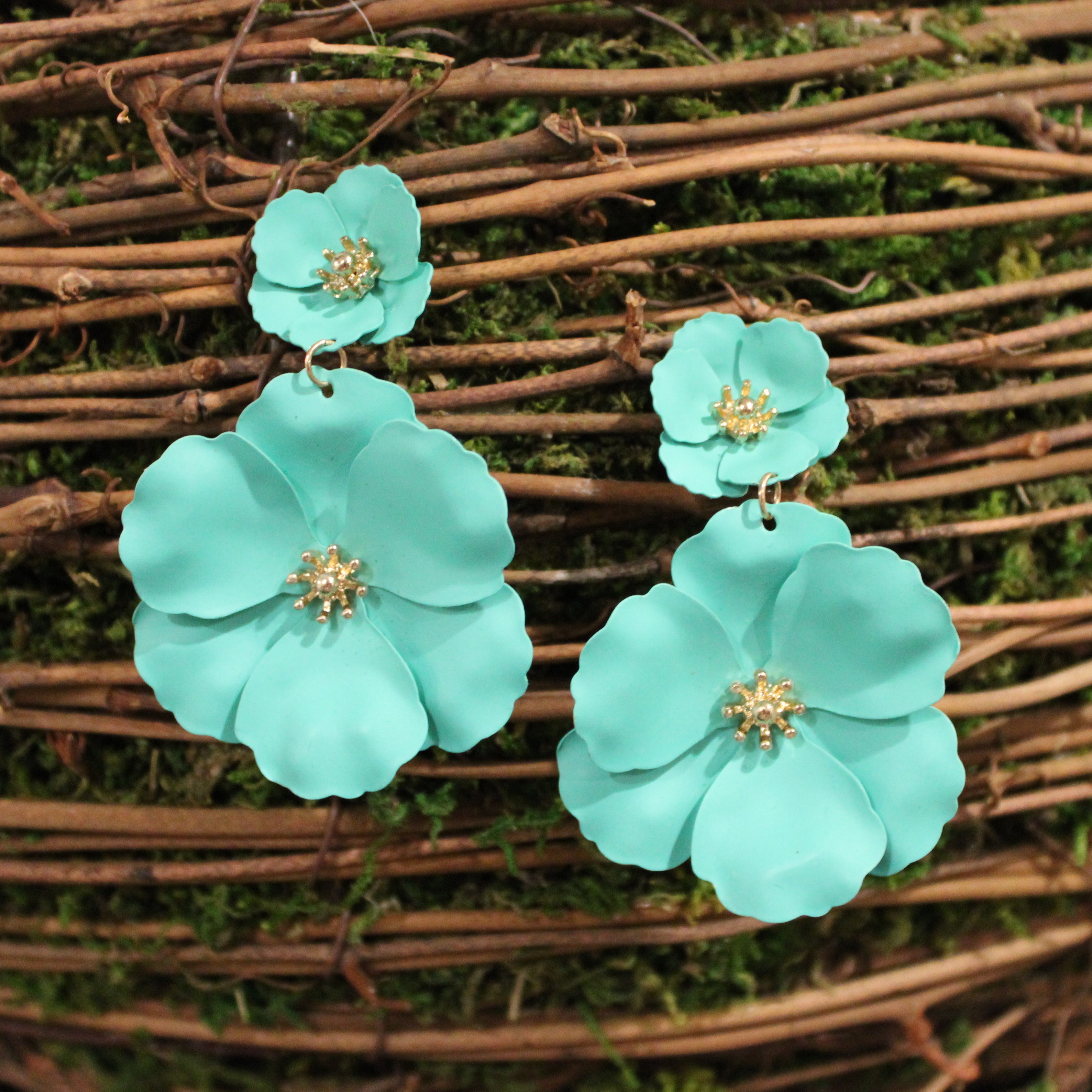 Double Flower Earrings (Mint)
