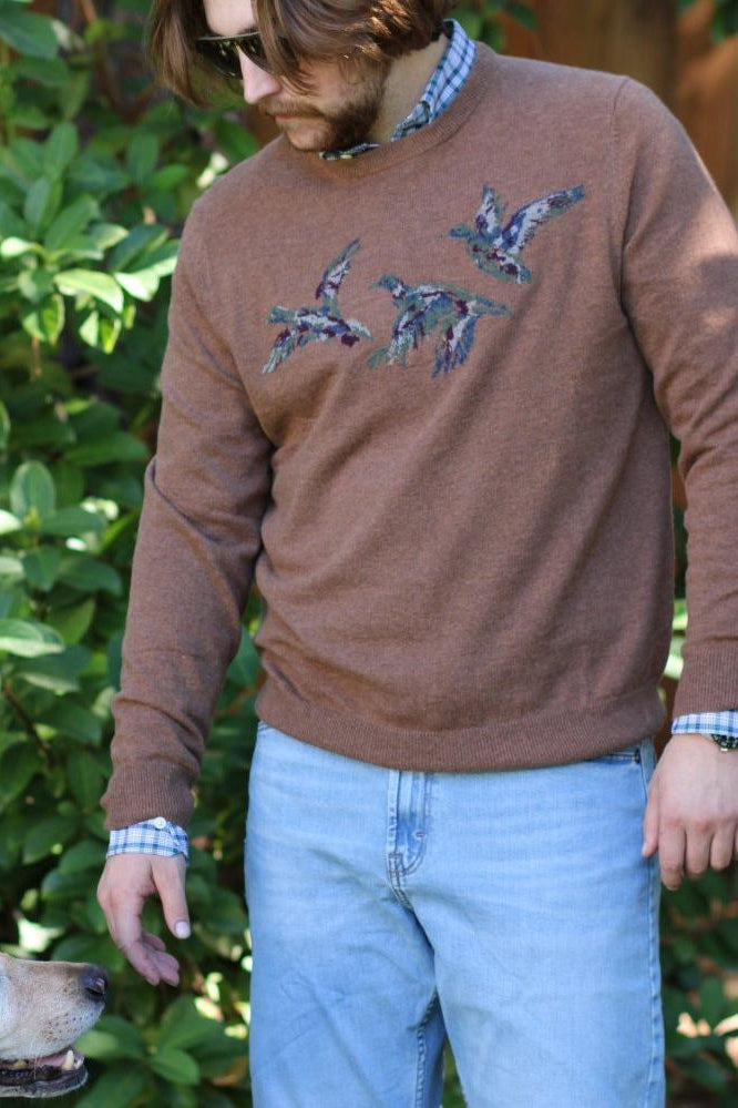 Duck Head - Flying Mallard Intarsia Merino Crewneck Sweater (Cider Brown Heather) FINAL SALE