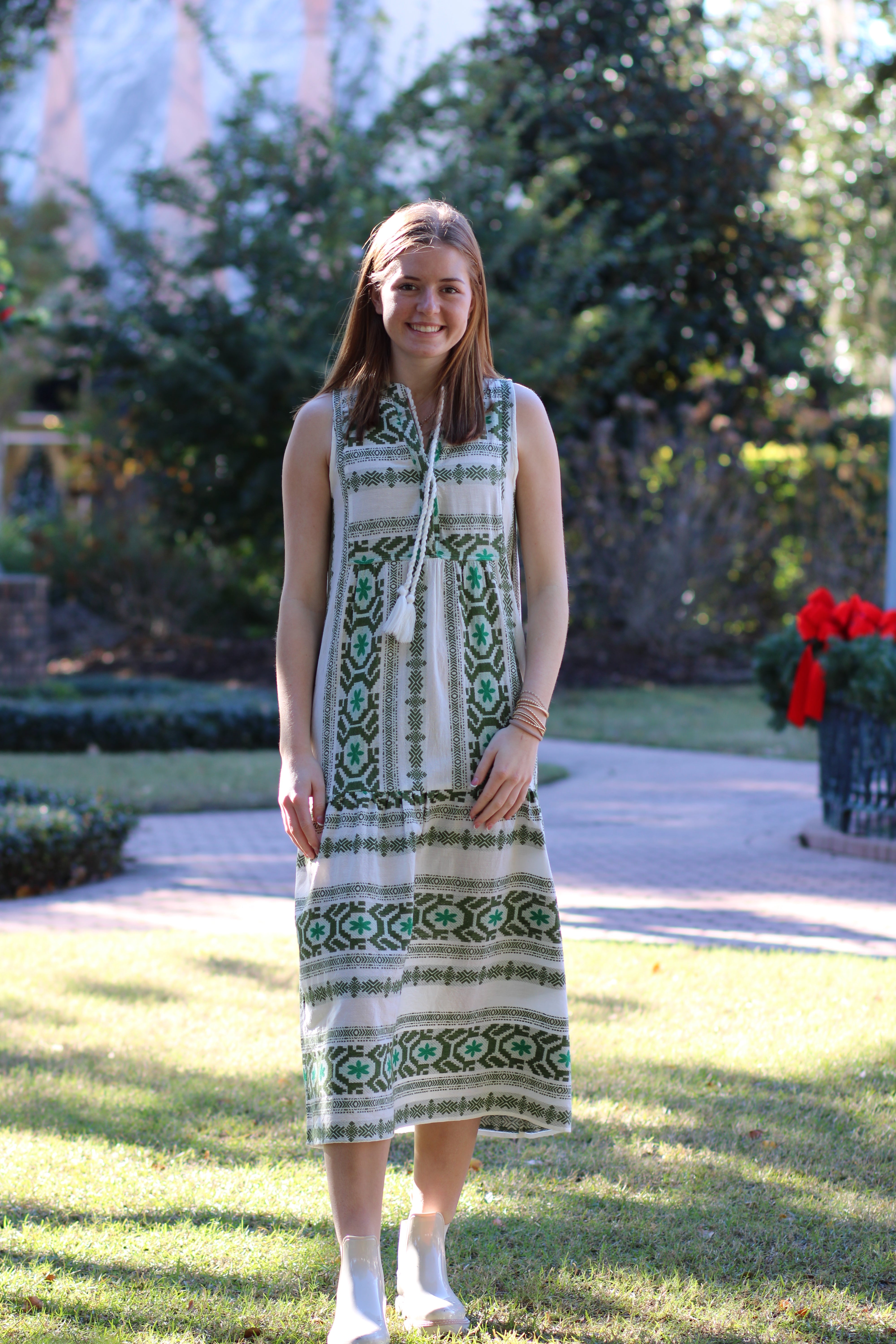 The Deidre Maxi Dress (White/Green)