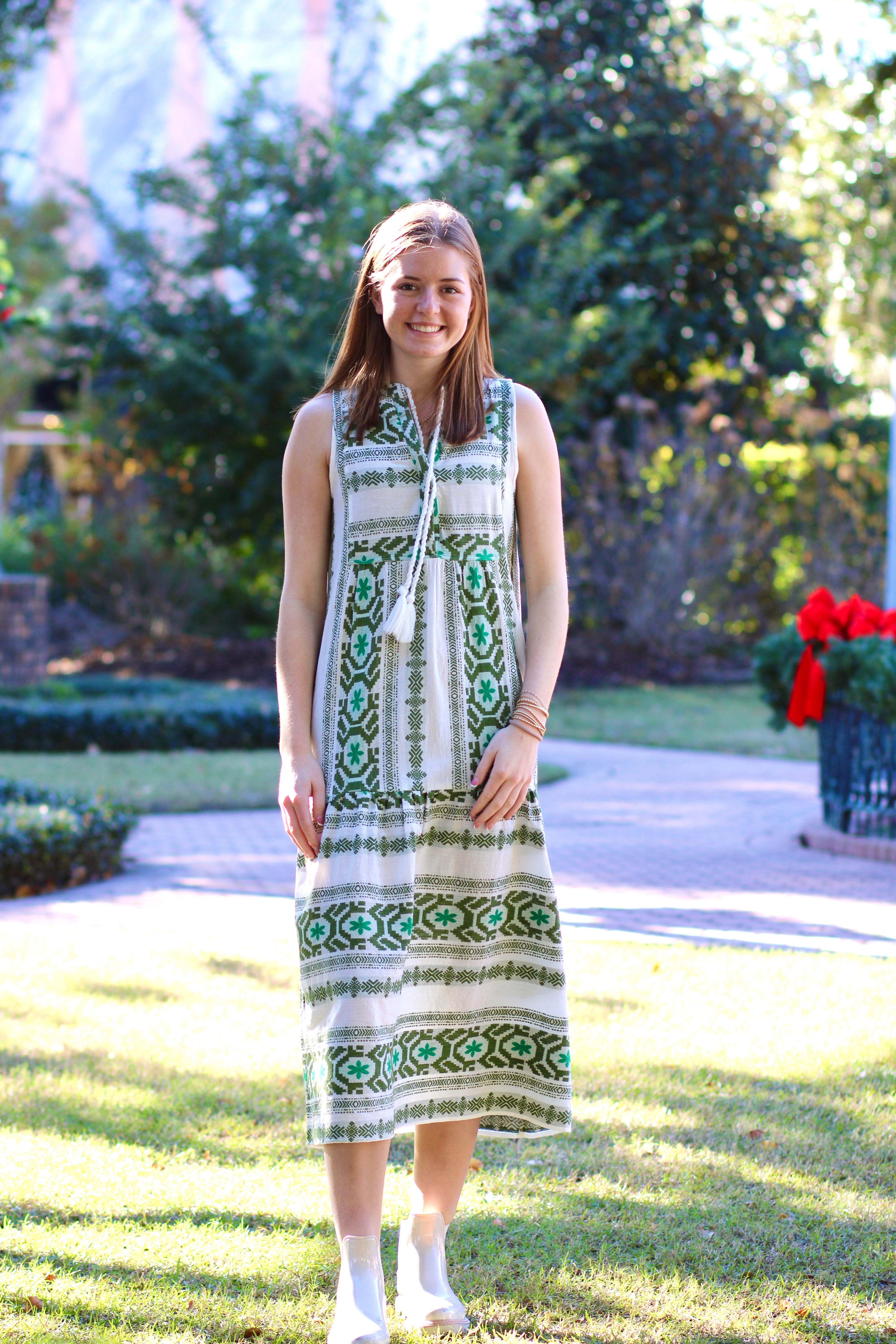 The Deidre Maxi Dress (White/Green)