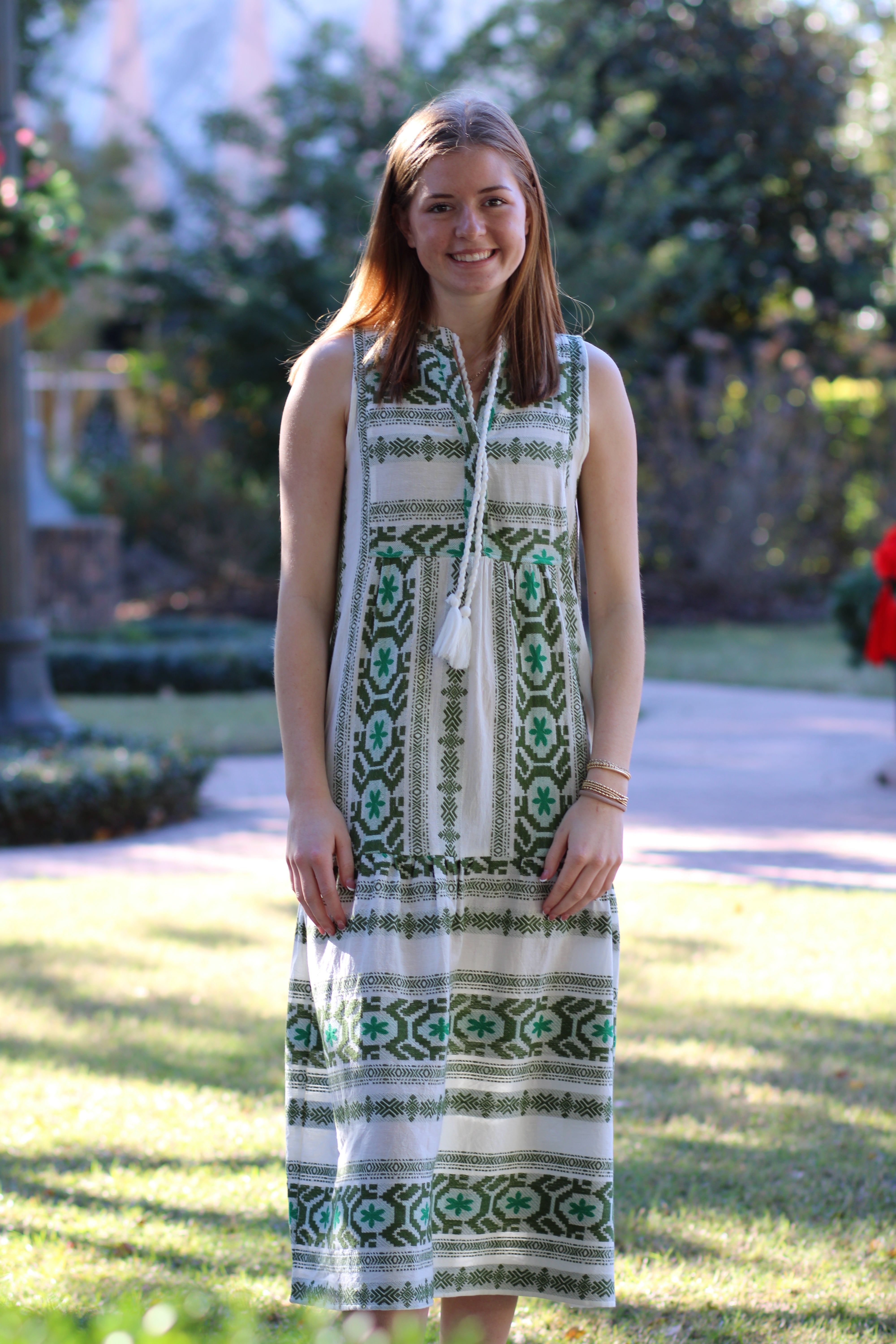 The Deidre Maxi Dress (White/Green)