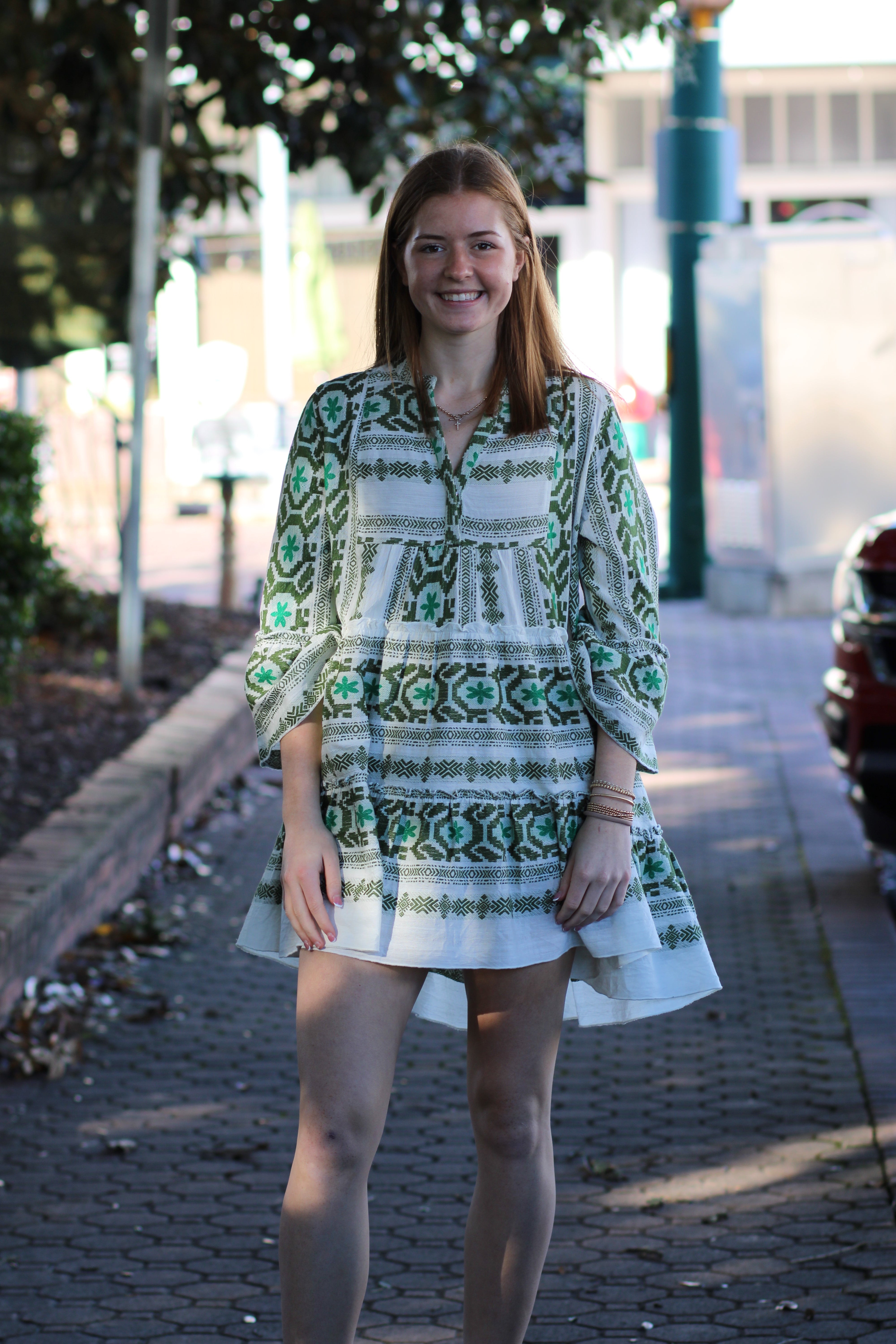 The Samantha Dress (White/Green)