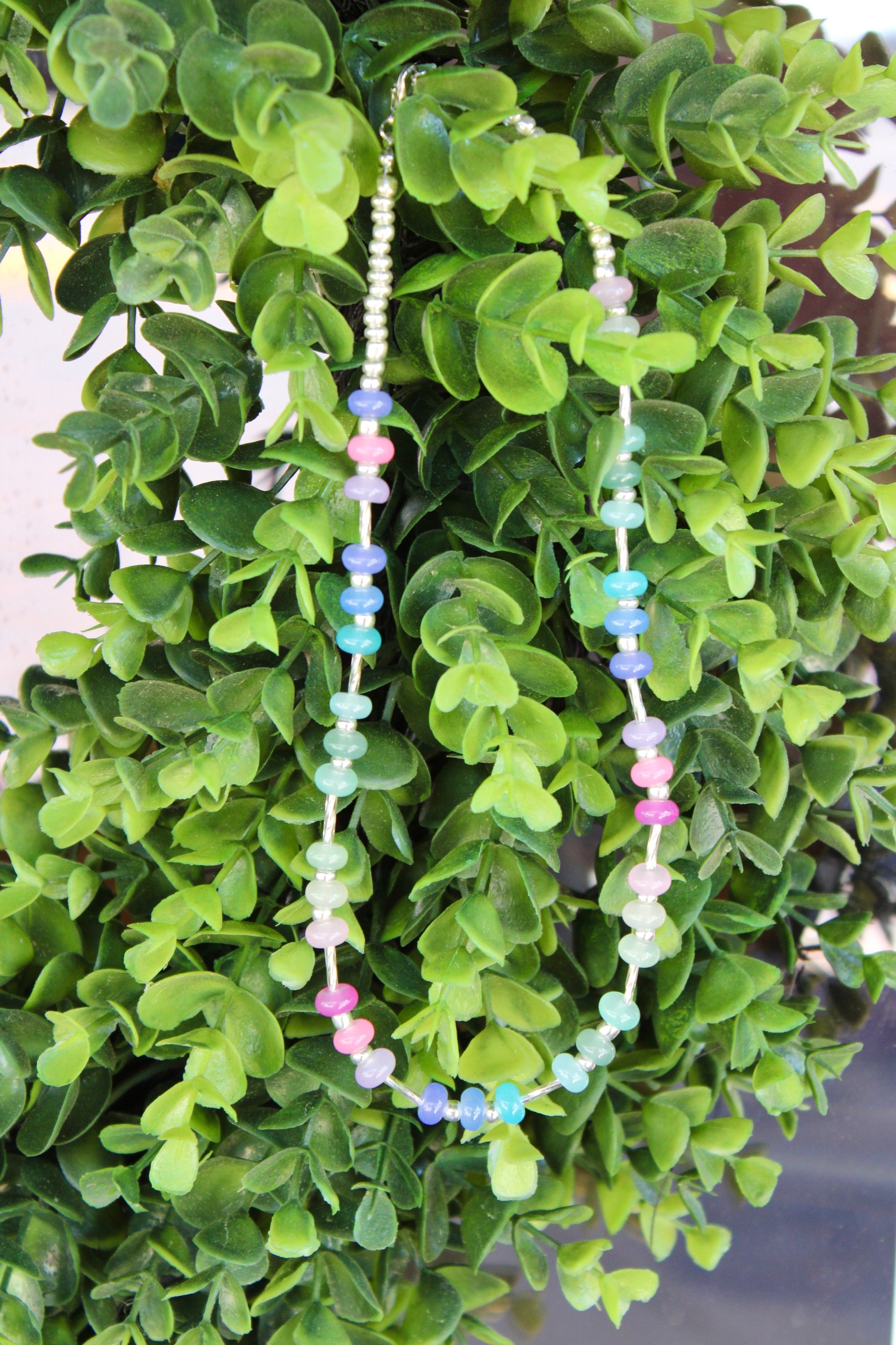 Stamped On Flint - Silver Beaded Necklace (Blue/Pink)