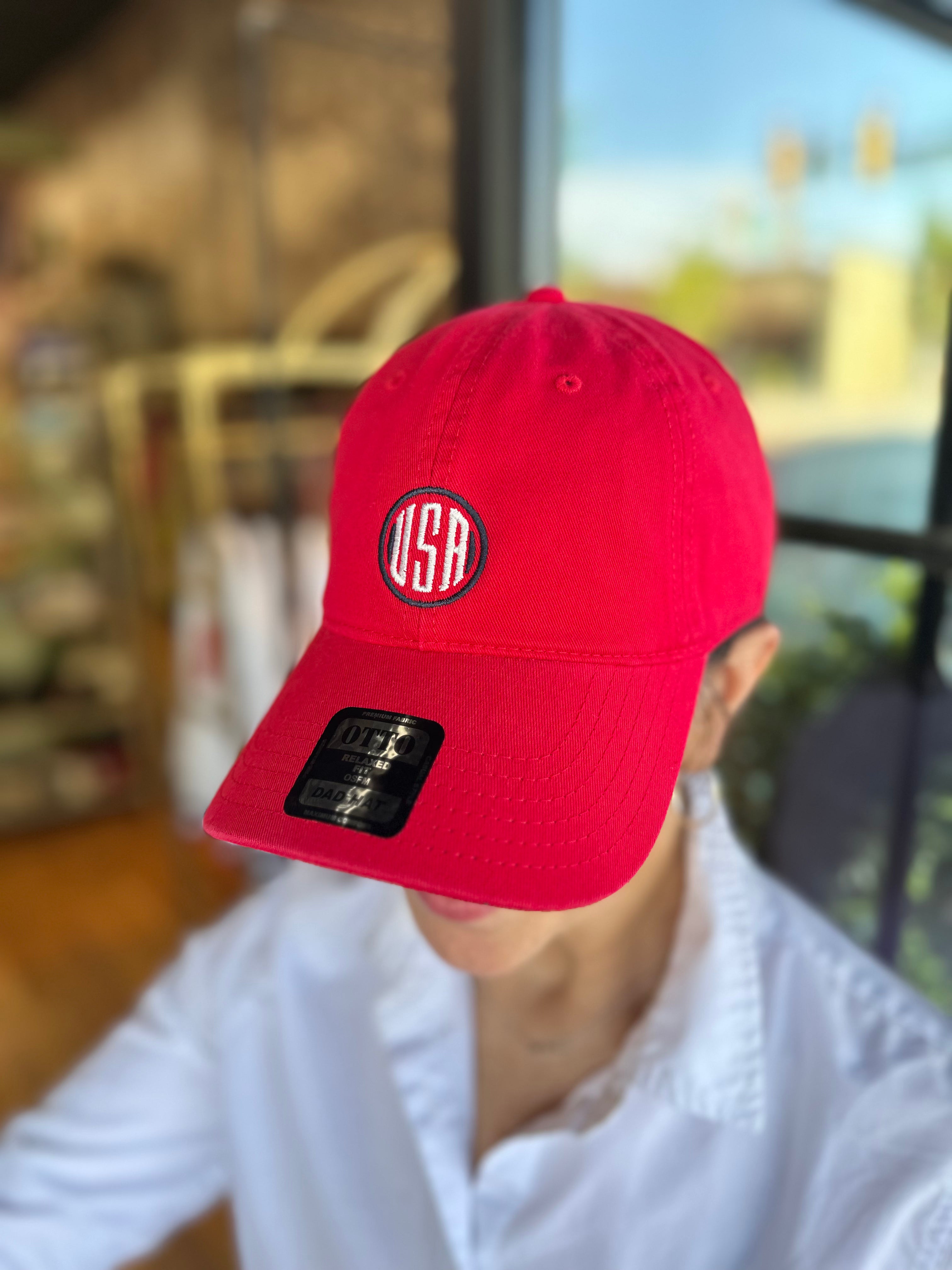 USA Dad Hat - Red with Navy Frame