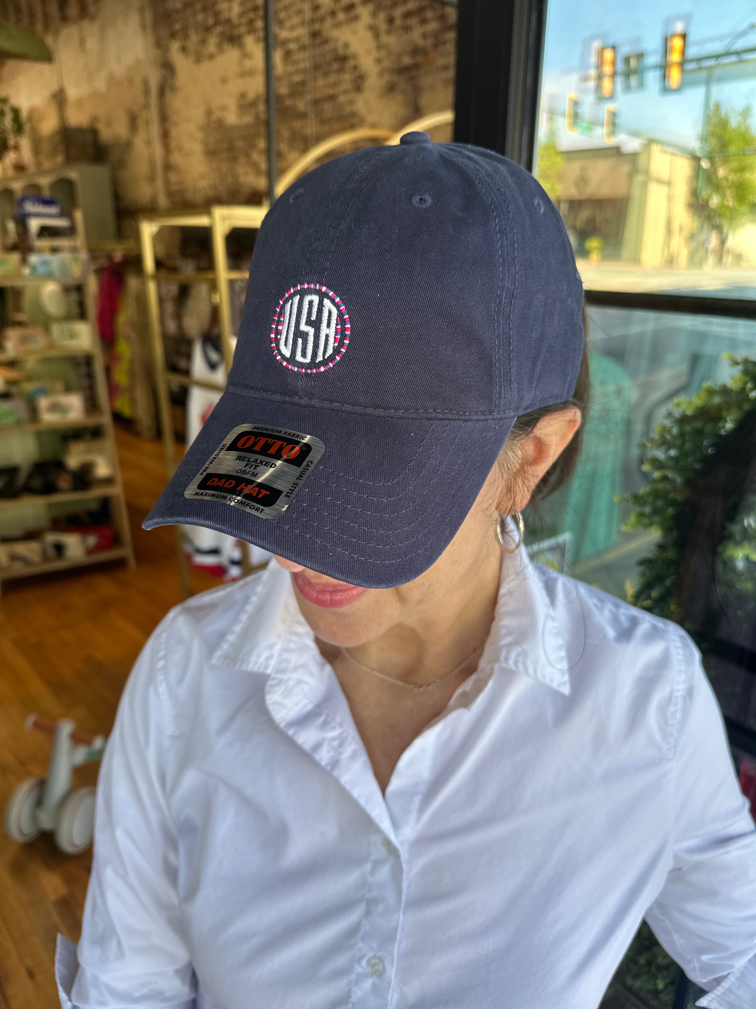 USA Dad Hat - Navy with RWB Frame