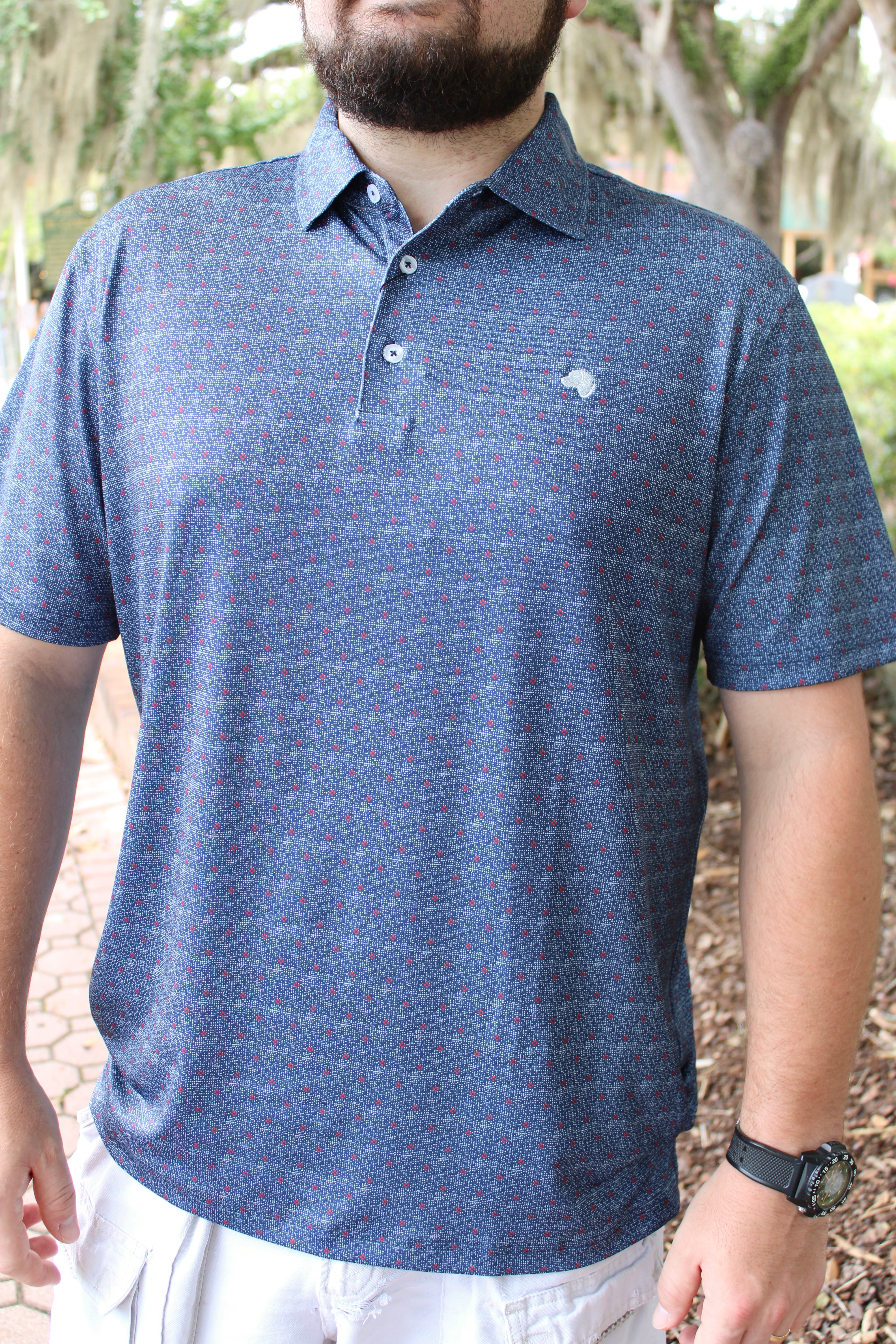 Rivers & Bridge - Performance Polo (Navy/Red Floral)