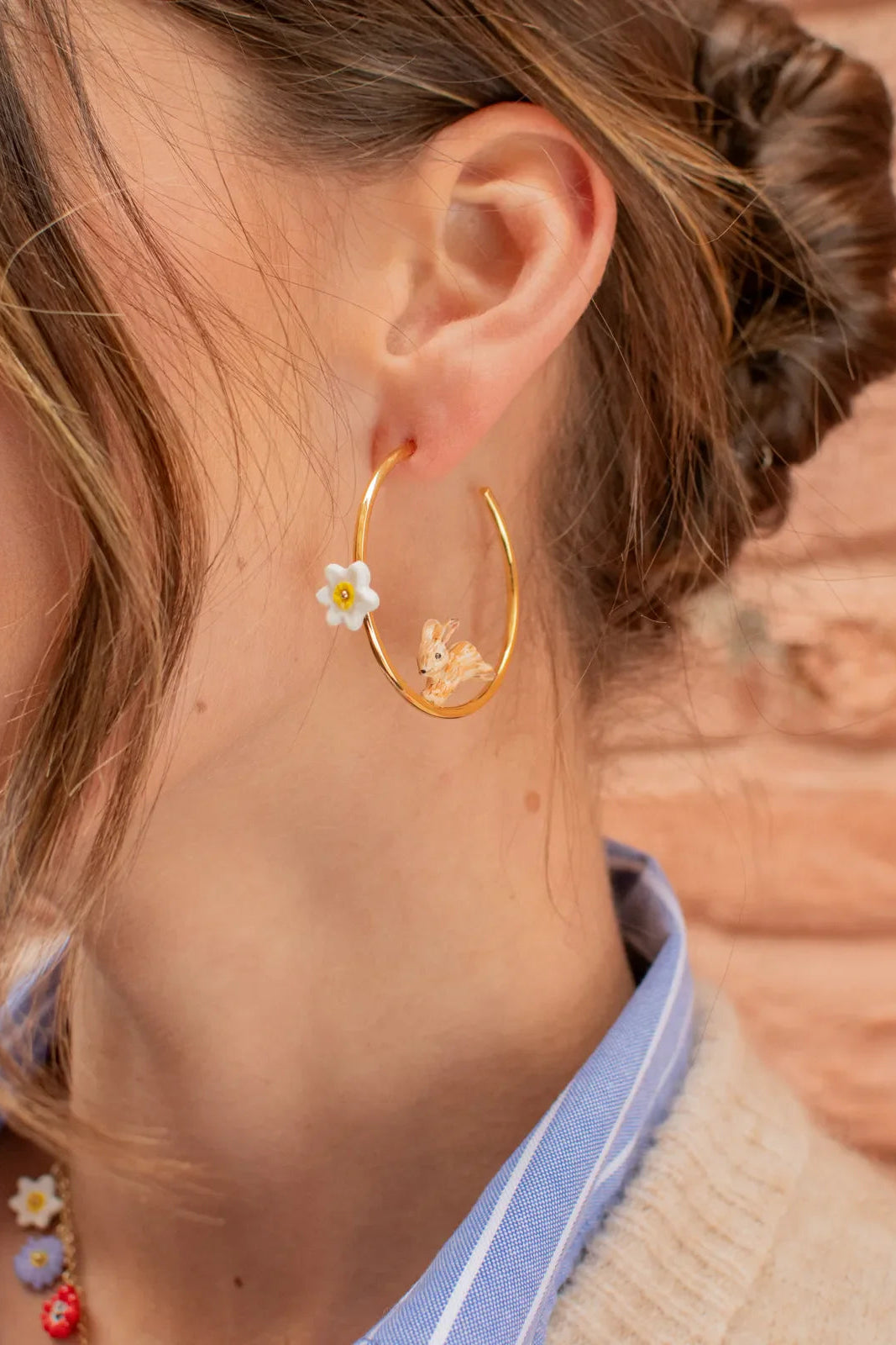 Nach - Rabbit & Flower Half-Moon Earrings