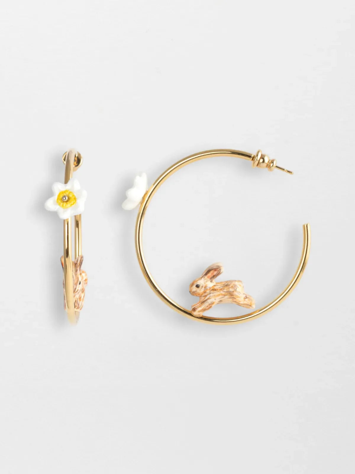 Nach - Rabbit & Flower Half-Moon Earrings