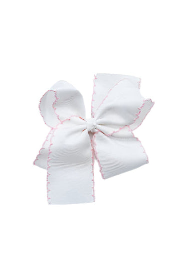 Hair Bow (White/Pink Trim)
