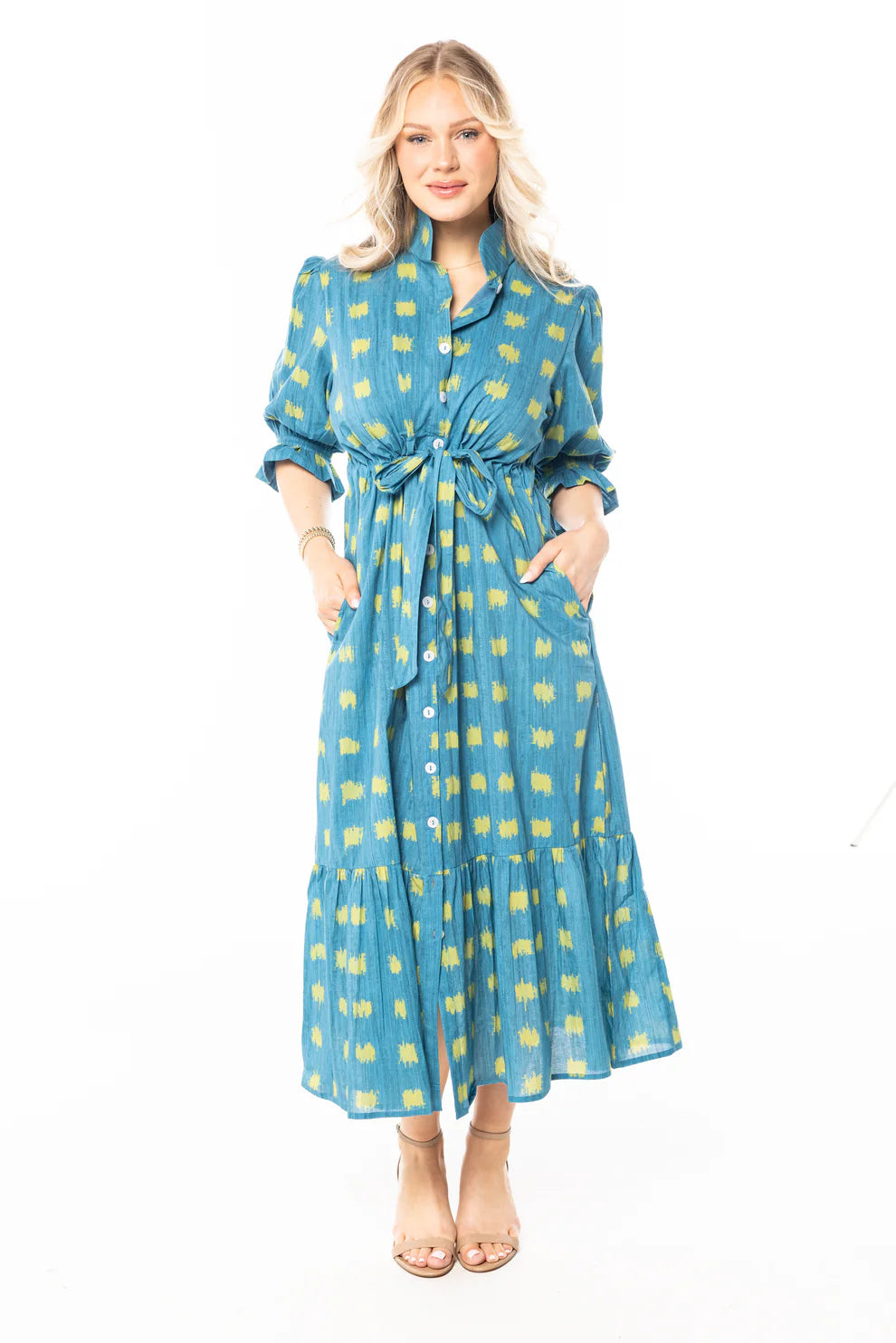 Holly Shae - Catherine Dress (Blue/Green Grasscloth)