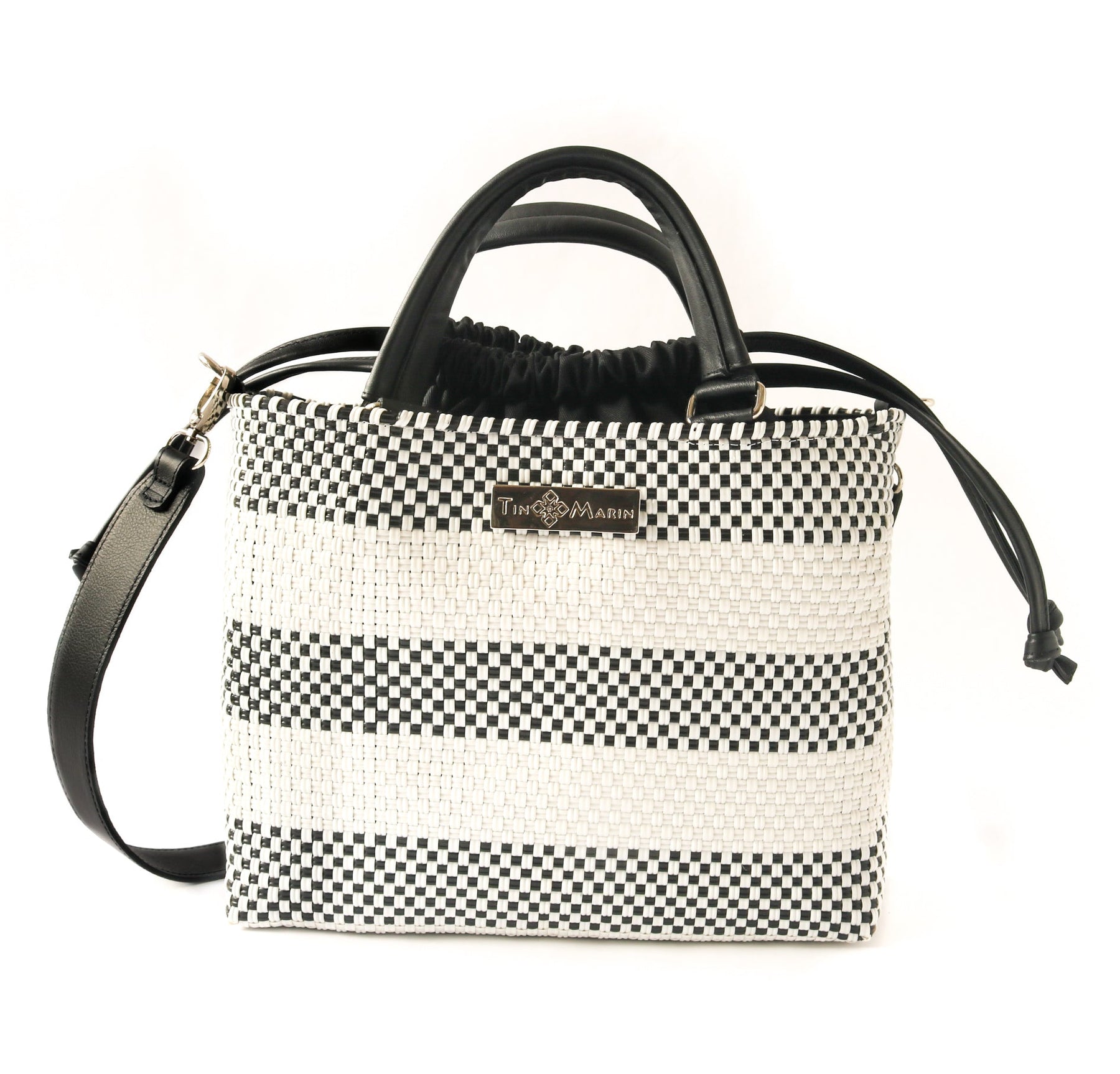 Lolo Medium Woven Crossbody with Drawstring Bag - Black & White *Final Sale*