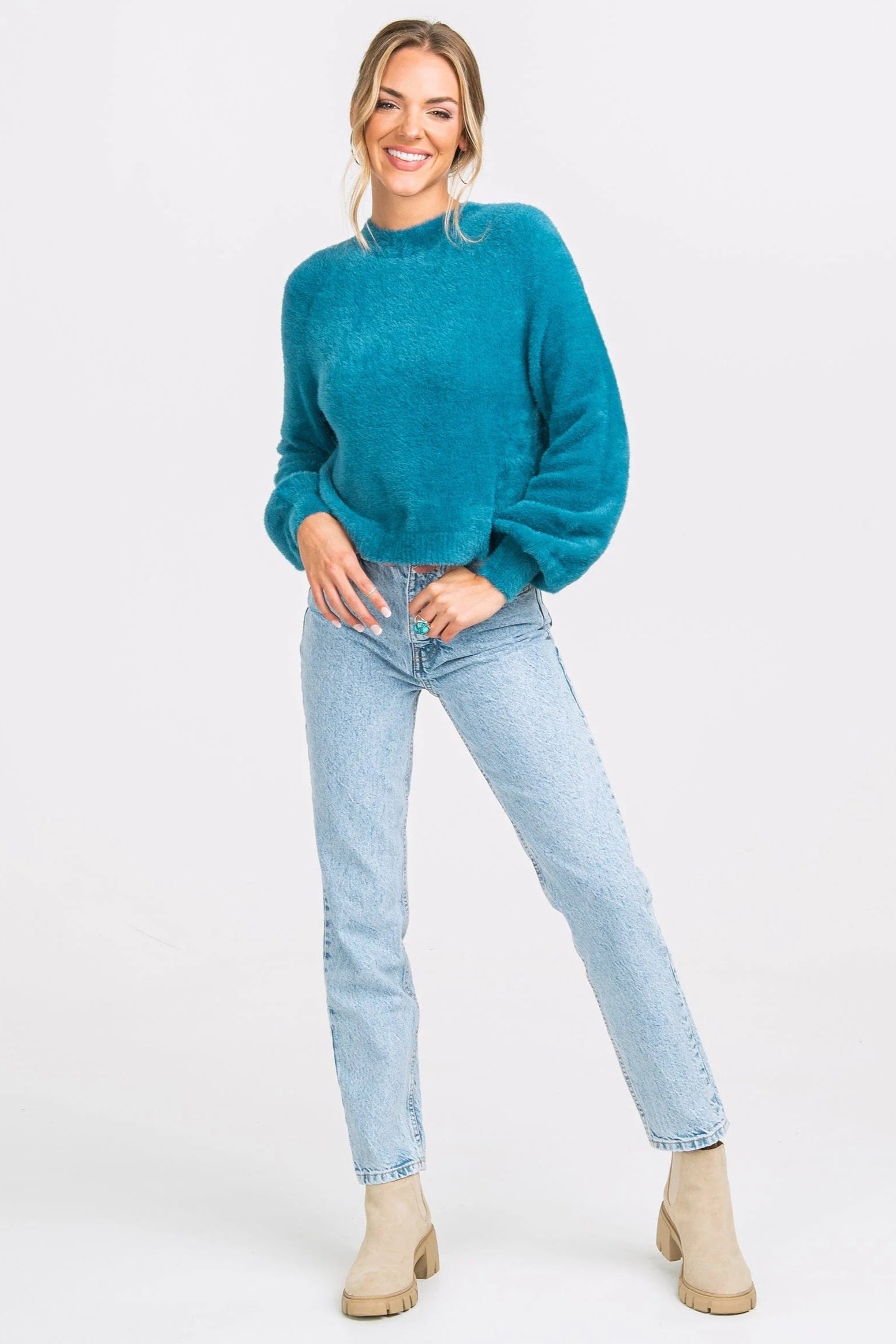 SSCO - Cropped Feather Knit Sweater (Dragonfly)