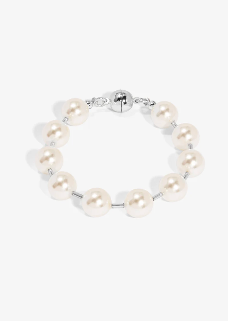 Vioroo Pearl Beaded Bracelet with Tube Spacers - Silver