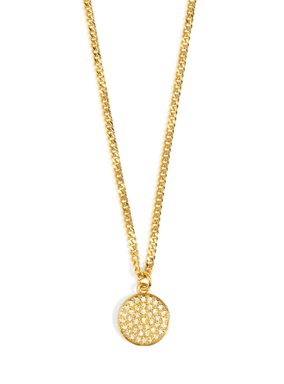 rho Pave Disc Pendant Short Necklace - Gold