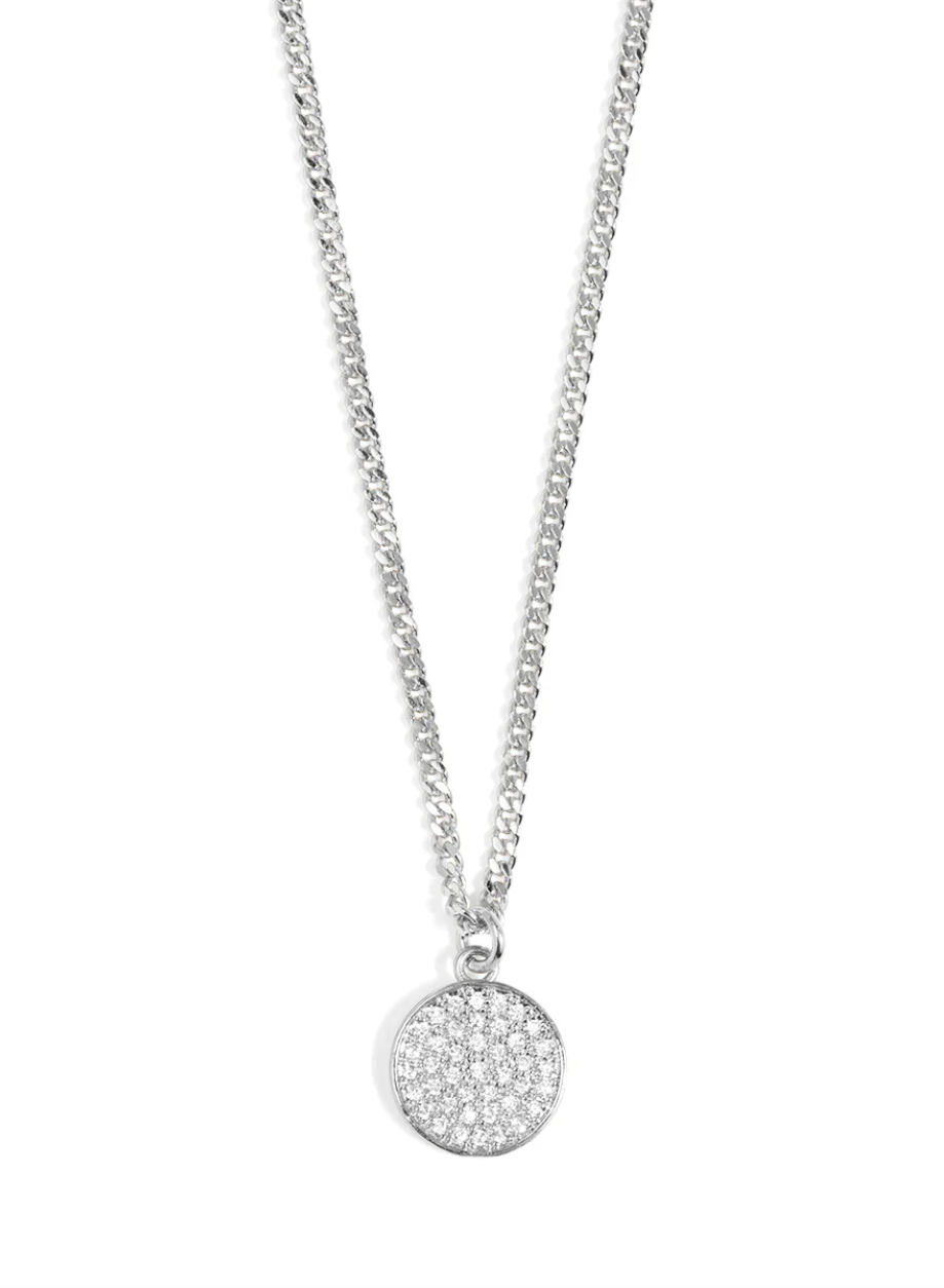 rho Pave Disc Pendant Short Necklace - Silver