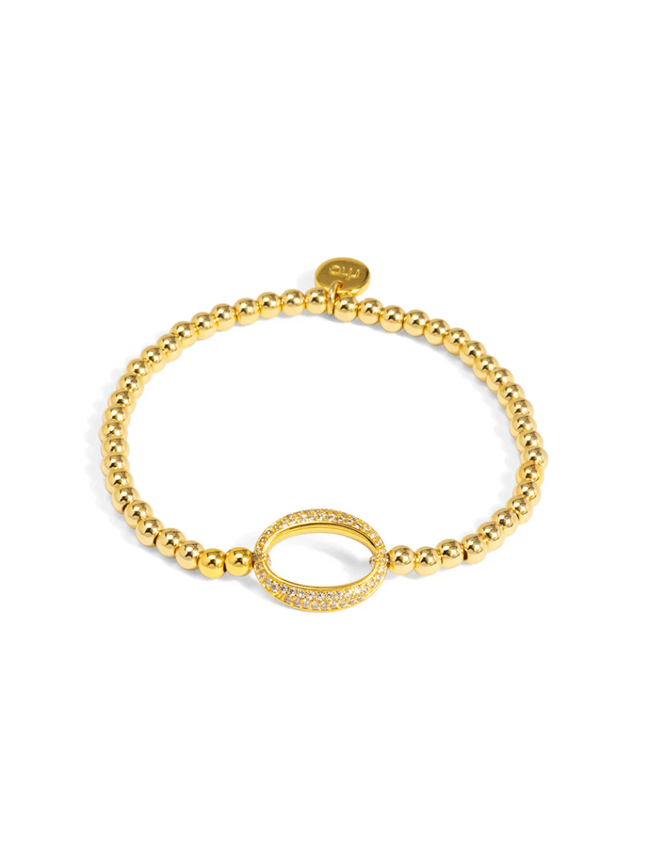rho Pavé Oval Link Beaded Stretch Bracelet - Gold