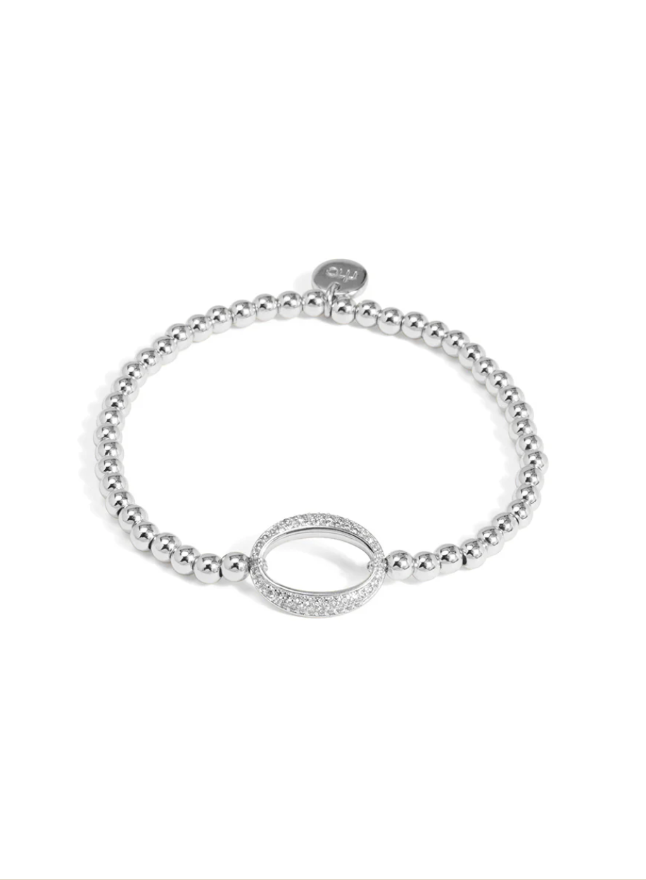 rho Pavé Oval Link Beaded Stretch Bracelet - Silver