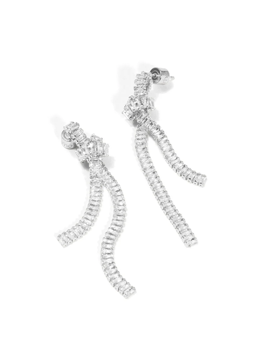 rho Knotted Crystal Chain Drop Earring - Silver