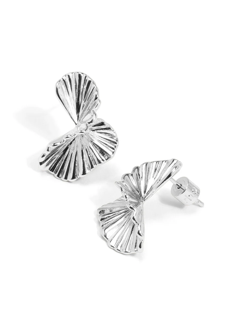 rho Ruffled Petal Statement Earring - Silver