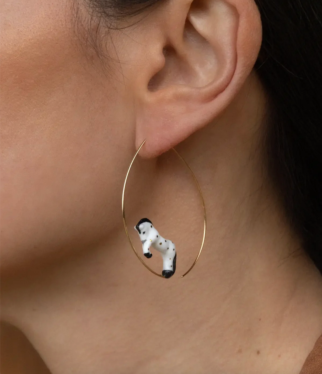 Nach - Large White Horse Hoop Earrings