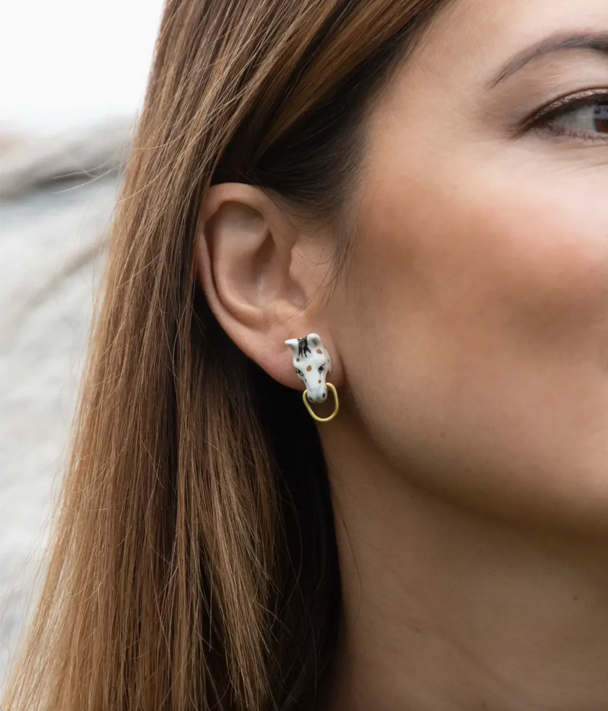 Nach - White Horse Head Stud Earrings