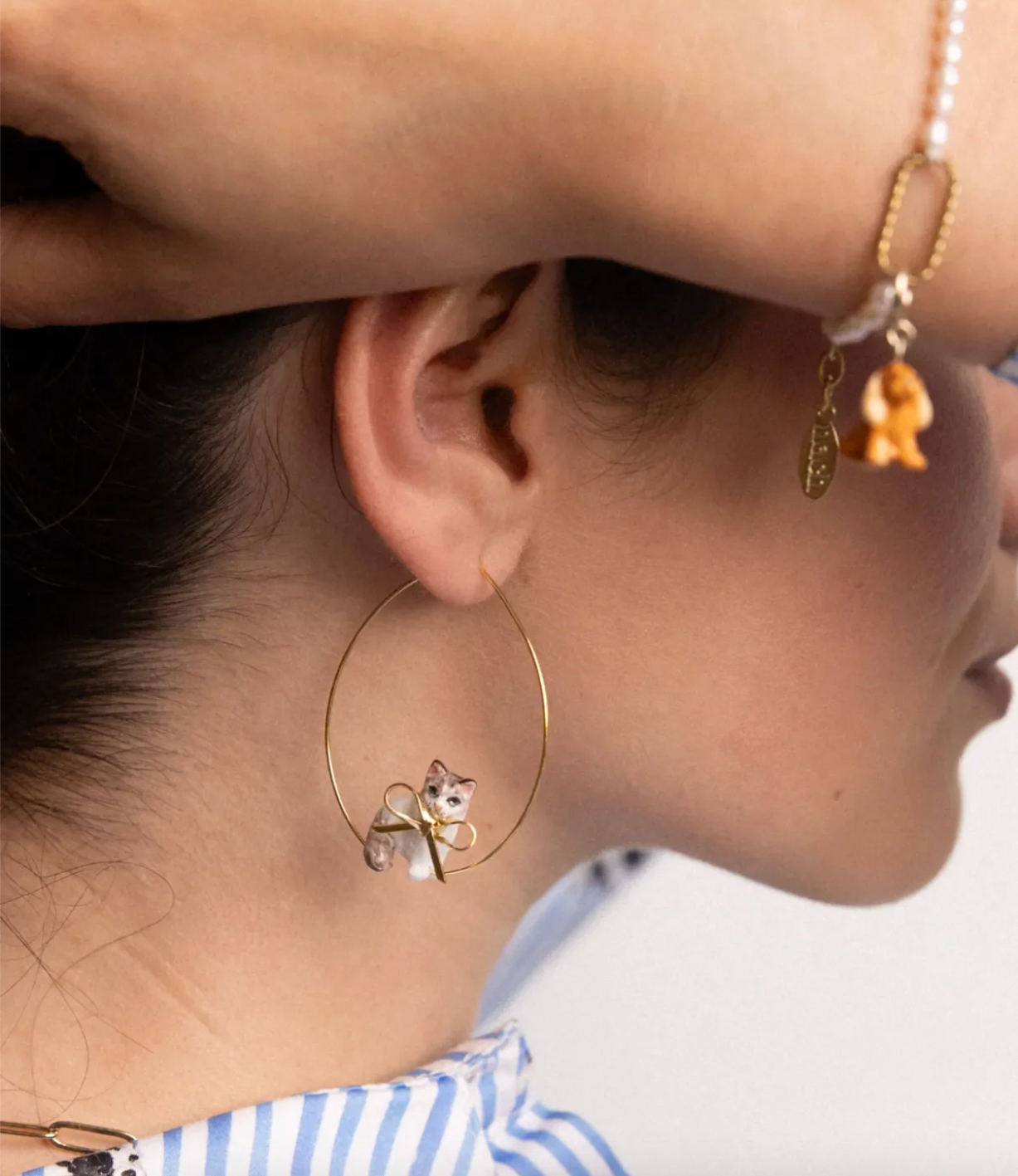 Nach - Large Ragdoll Cat Hoop Earrings with Bow