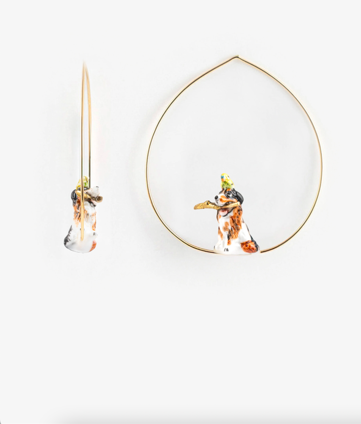 Nach - Australian Shepherd Dog and Bird Hoop Earrings