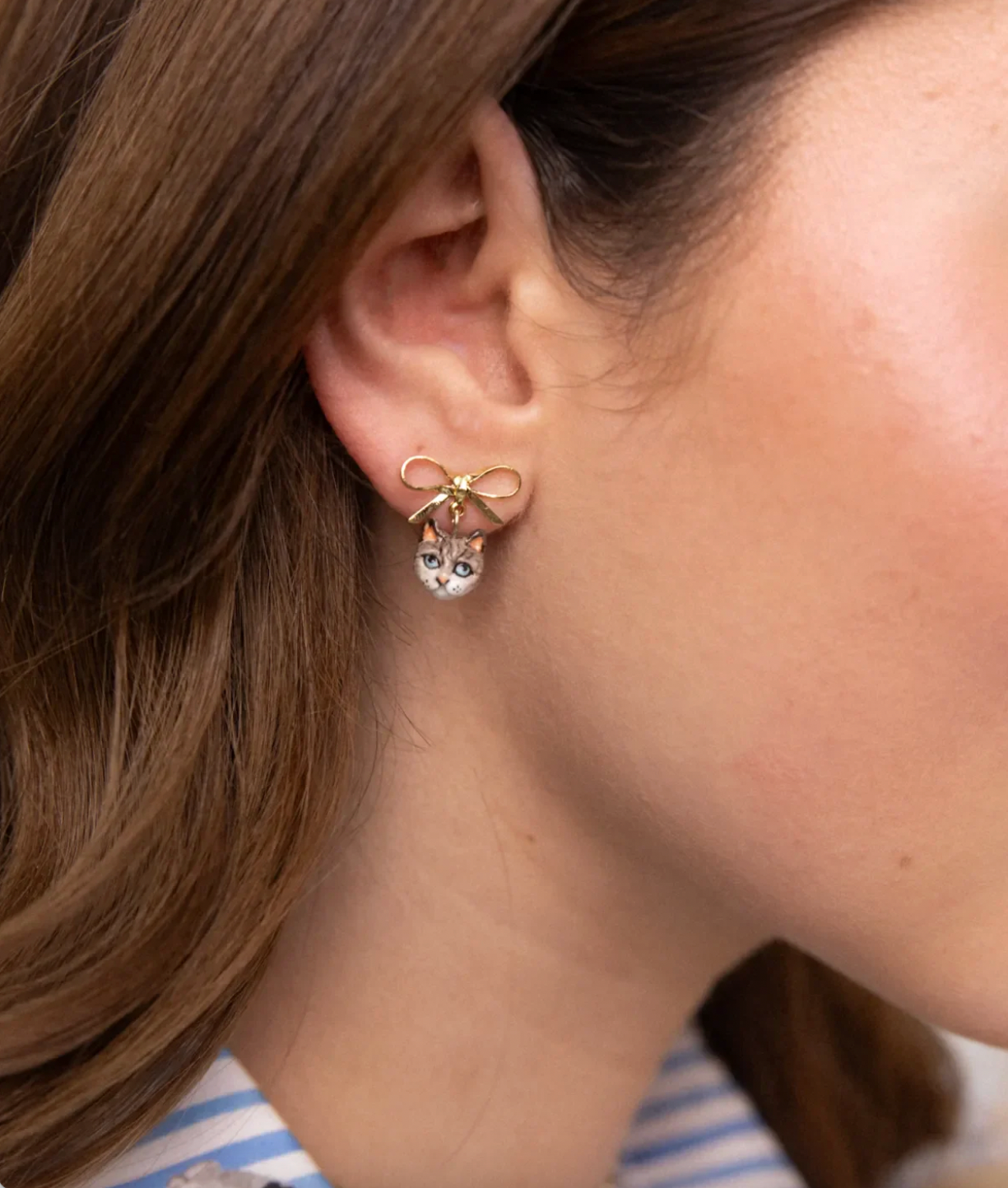 Nach - Bow & Ragdoll Head Stud Earrings