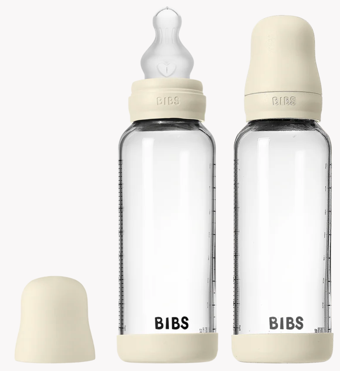 BIBS - 8 oz Silicone Baby Glass Bottle Set (Ivory)