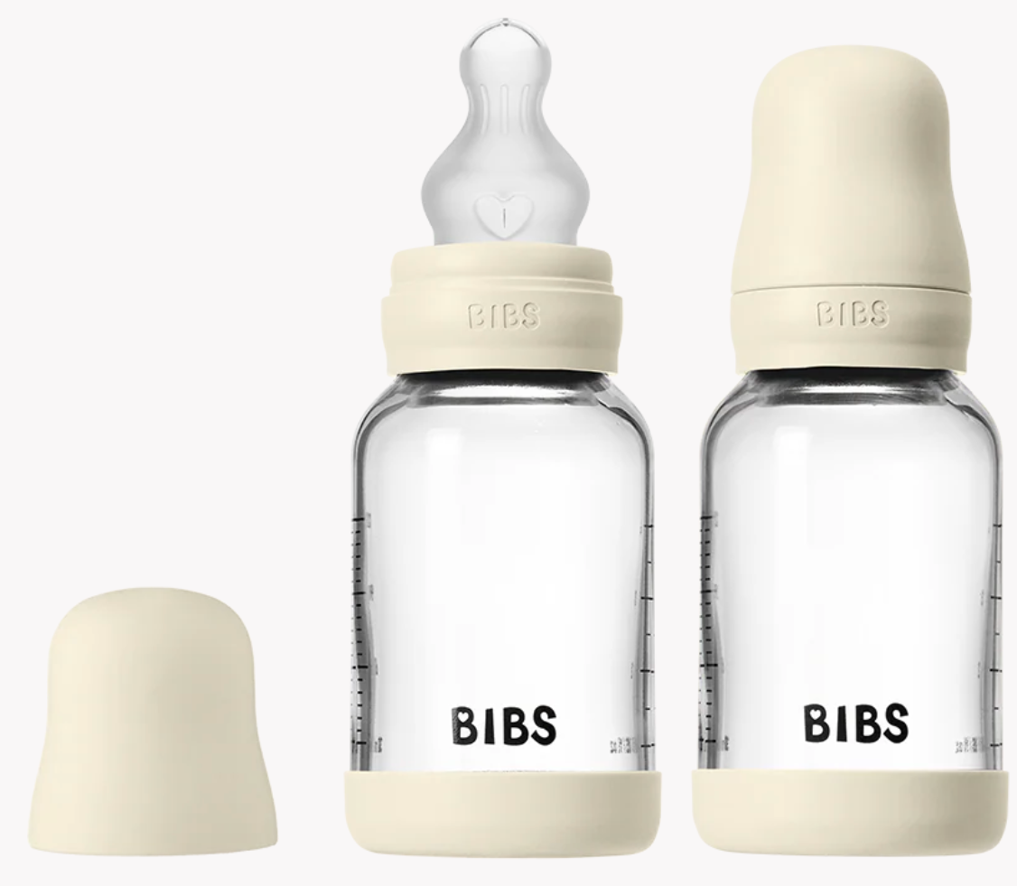 BIBS - 4 oz Silicone Baby Glass Bottle Set (Ivory)
