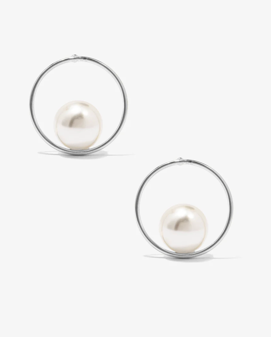 Vioroo Front -Facing Pearl Orbit Earring - Silver