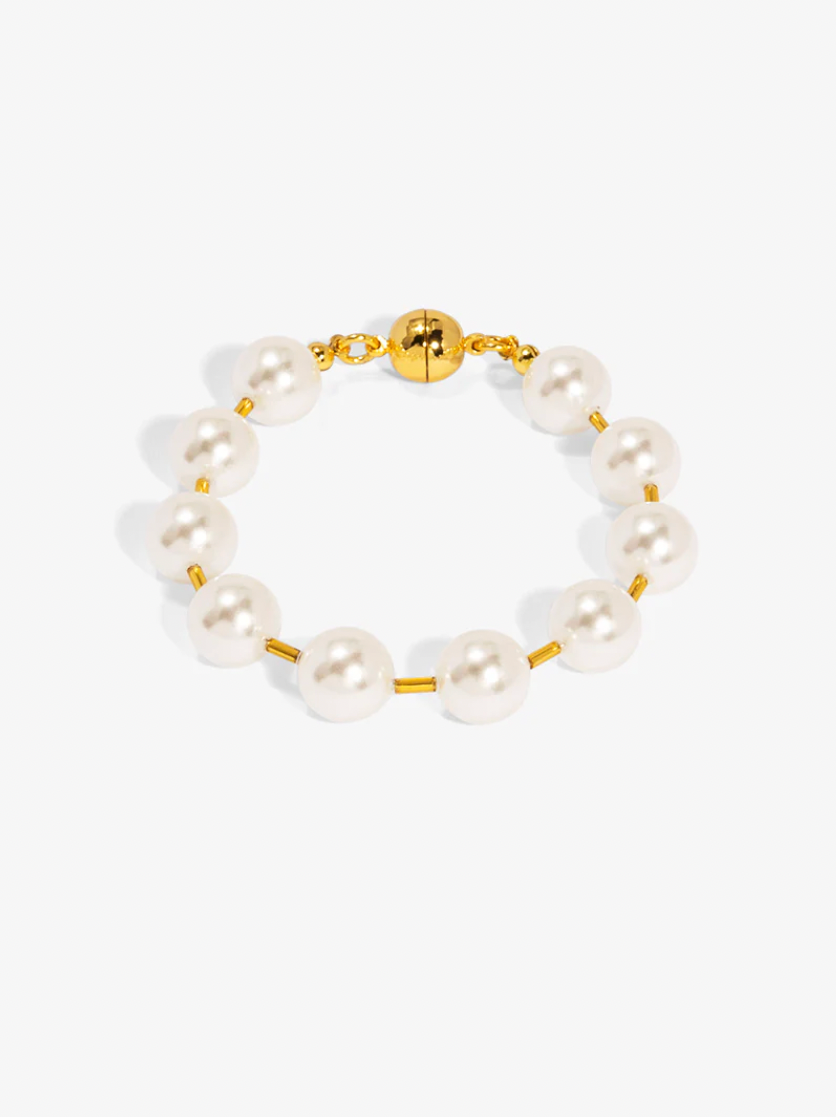 Vioroo Pearl Beaded Bracelet with Tube Spacers - Gold