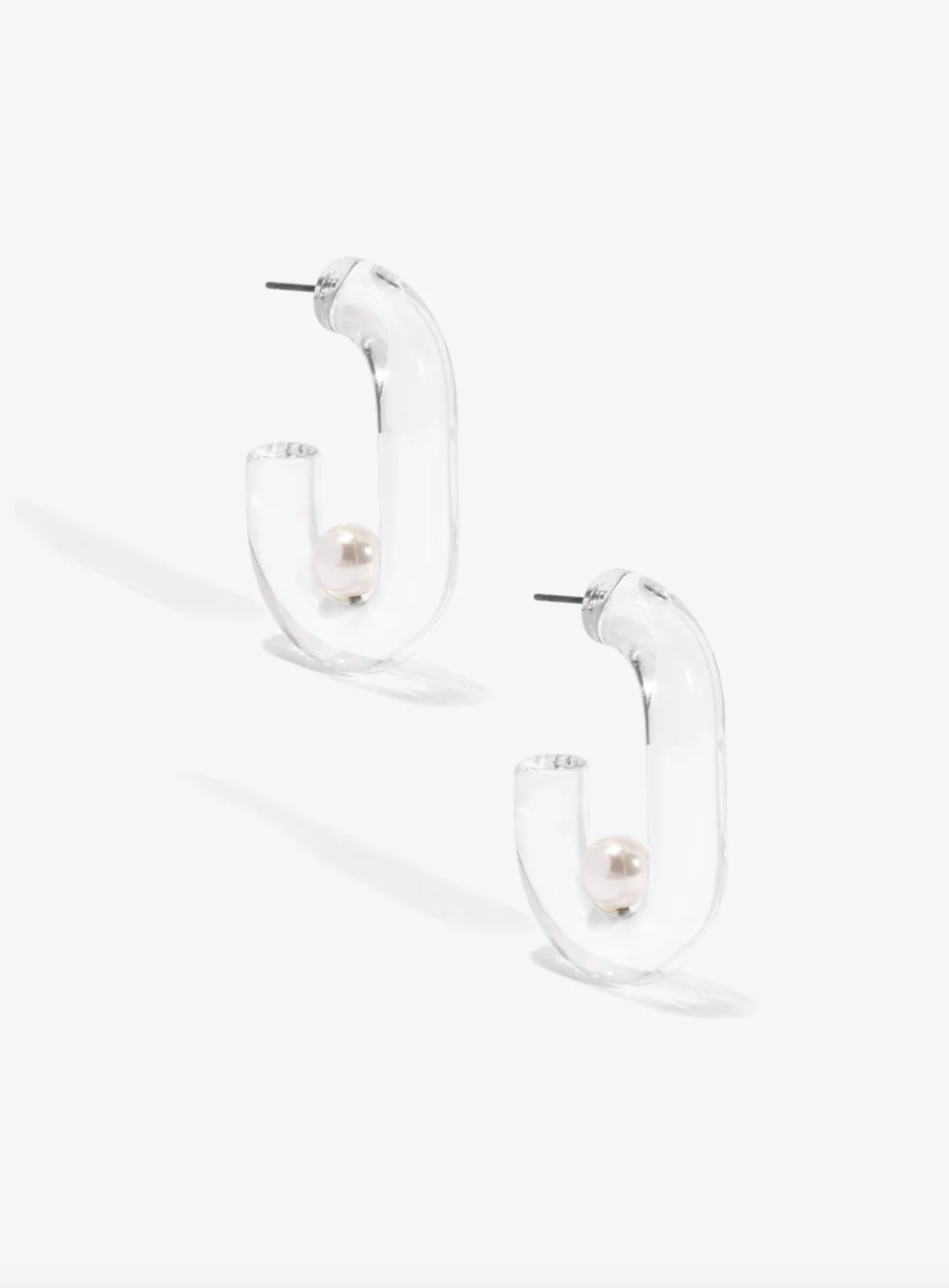 Vioroo Pearl Bead Clear Lucite Hoop Earring