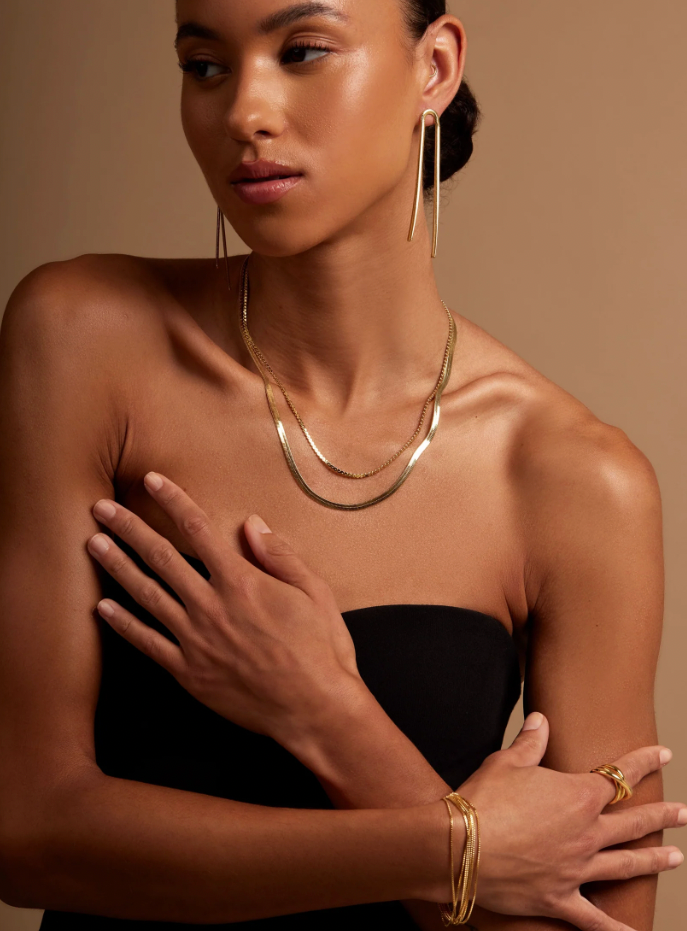 rho Arch Herringbone Drop Earring - Gold