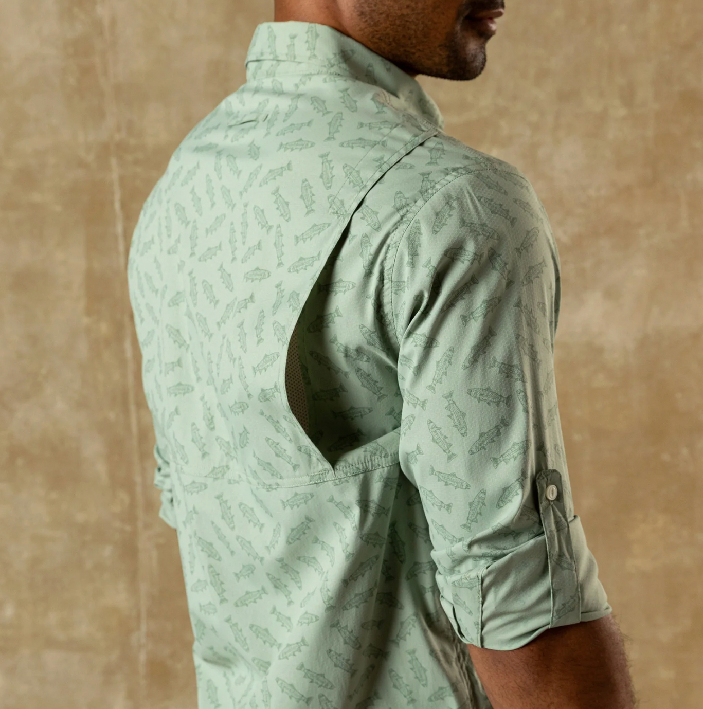 Duck Head - Performance Dobby Guide Shirt Angler Print (Sage)