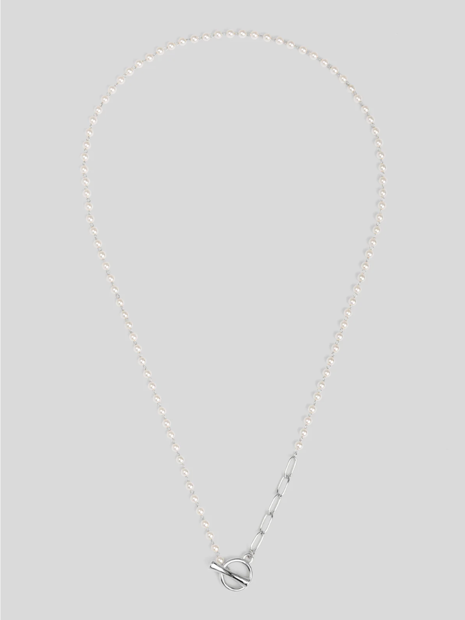 Vioroo Petite Pearl Link Toggle Necklace - Silver