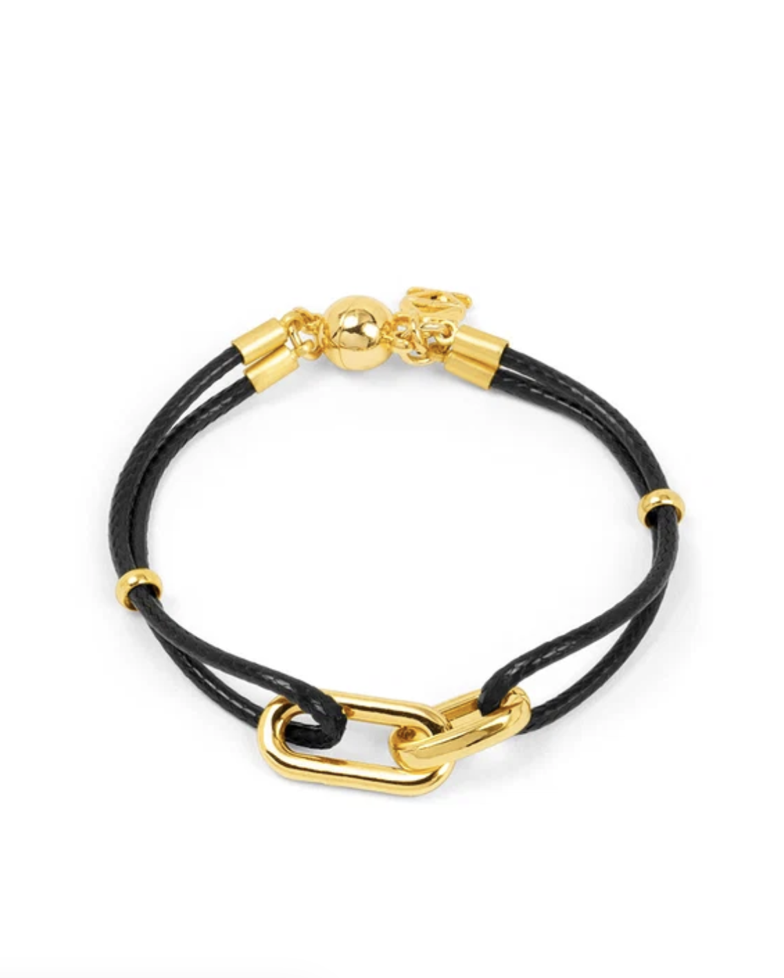 A cord bracelet accented with polished metal details and finished with an easy magnetic closure.

-Magnetic

-Length 7"

-0.100 lbs