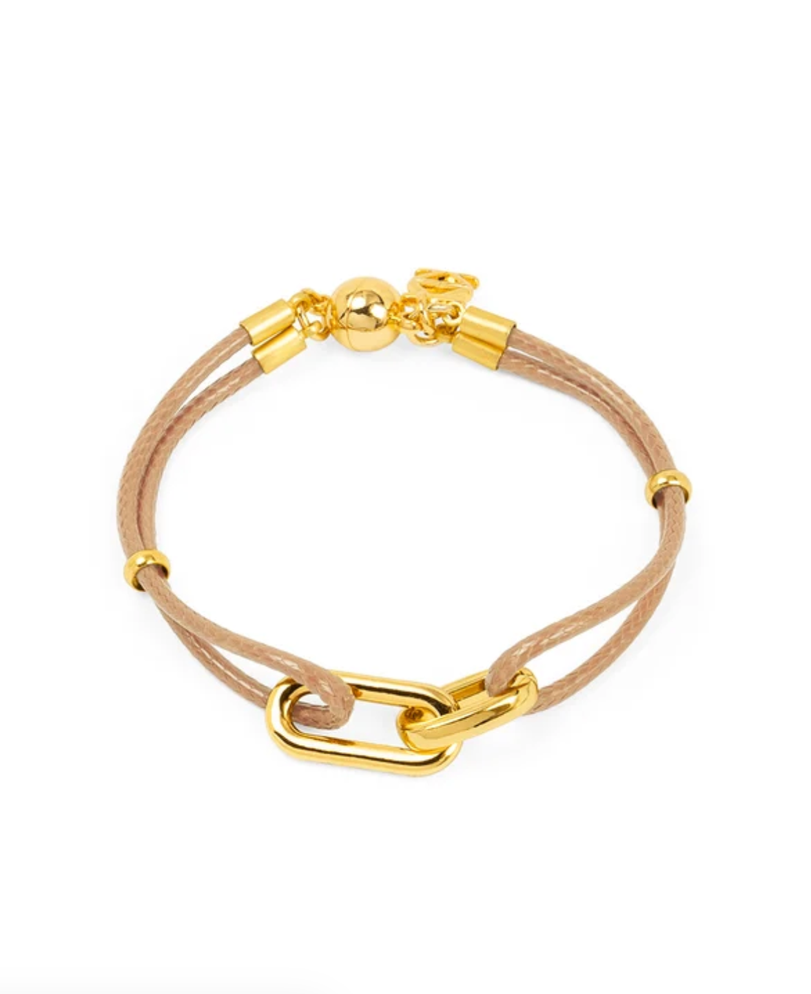 A cord bracelet accented with polished metal details and finished with an easy magnetic closure.

-Magnetic

-Length 7"

-0.100 lbs