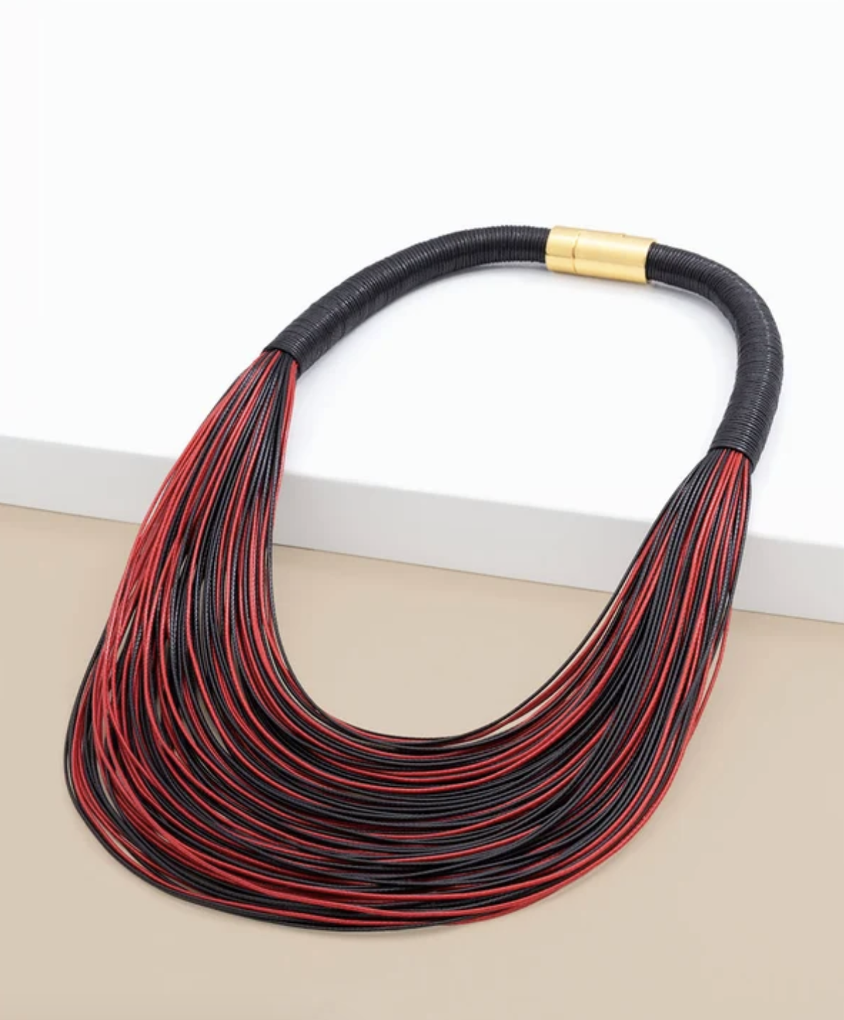 Layered Leather Rope Collar Necklace Black & Red