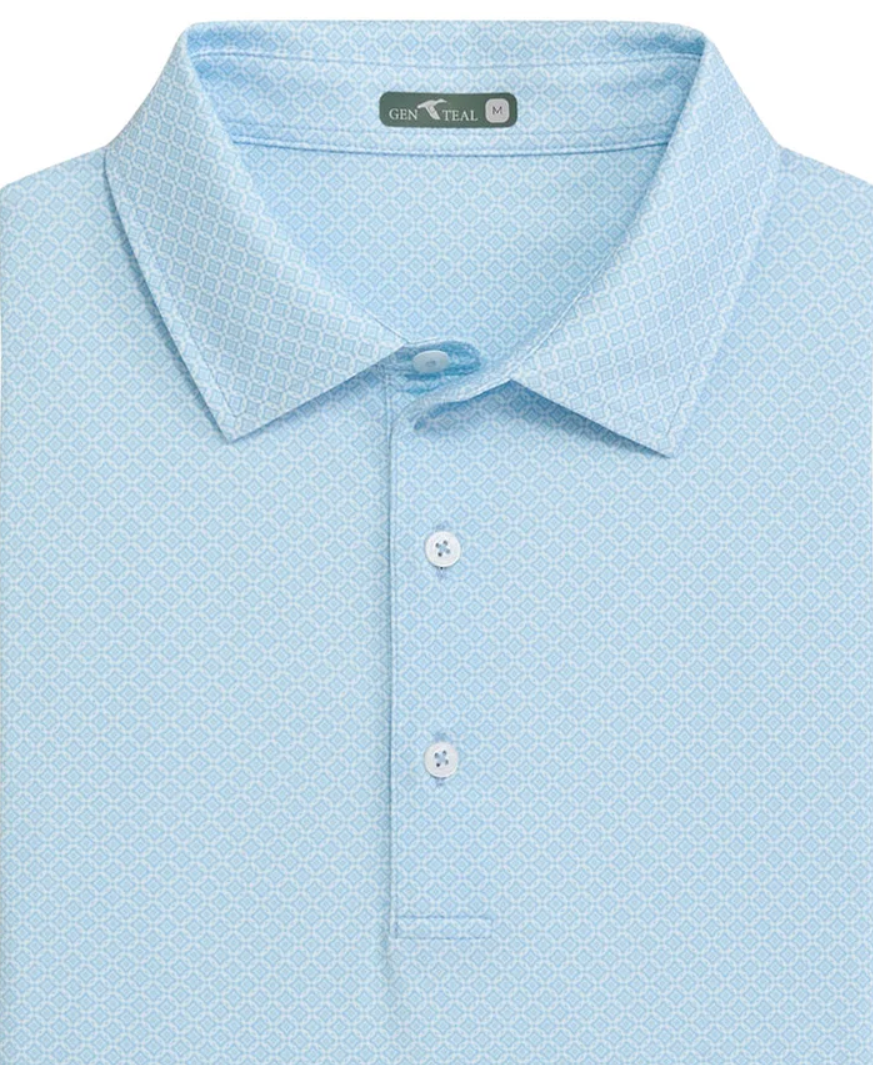 GenTeal - Diamond Lattice Printed Performance Polo (Heritage Blue)