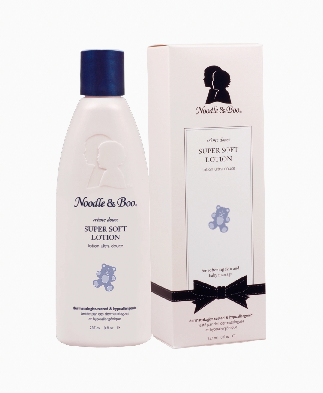 Noodle & Bo's Super Soft Lotion bottle and its matching retail box, shown on a clean white background.