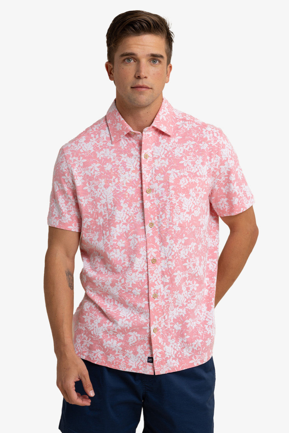 Southern Tide - Beachcast Island Blooms Knit Sportshirt (Geranium Pink) FINAL SALE