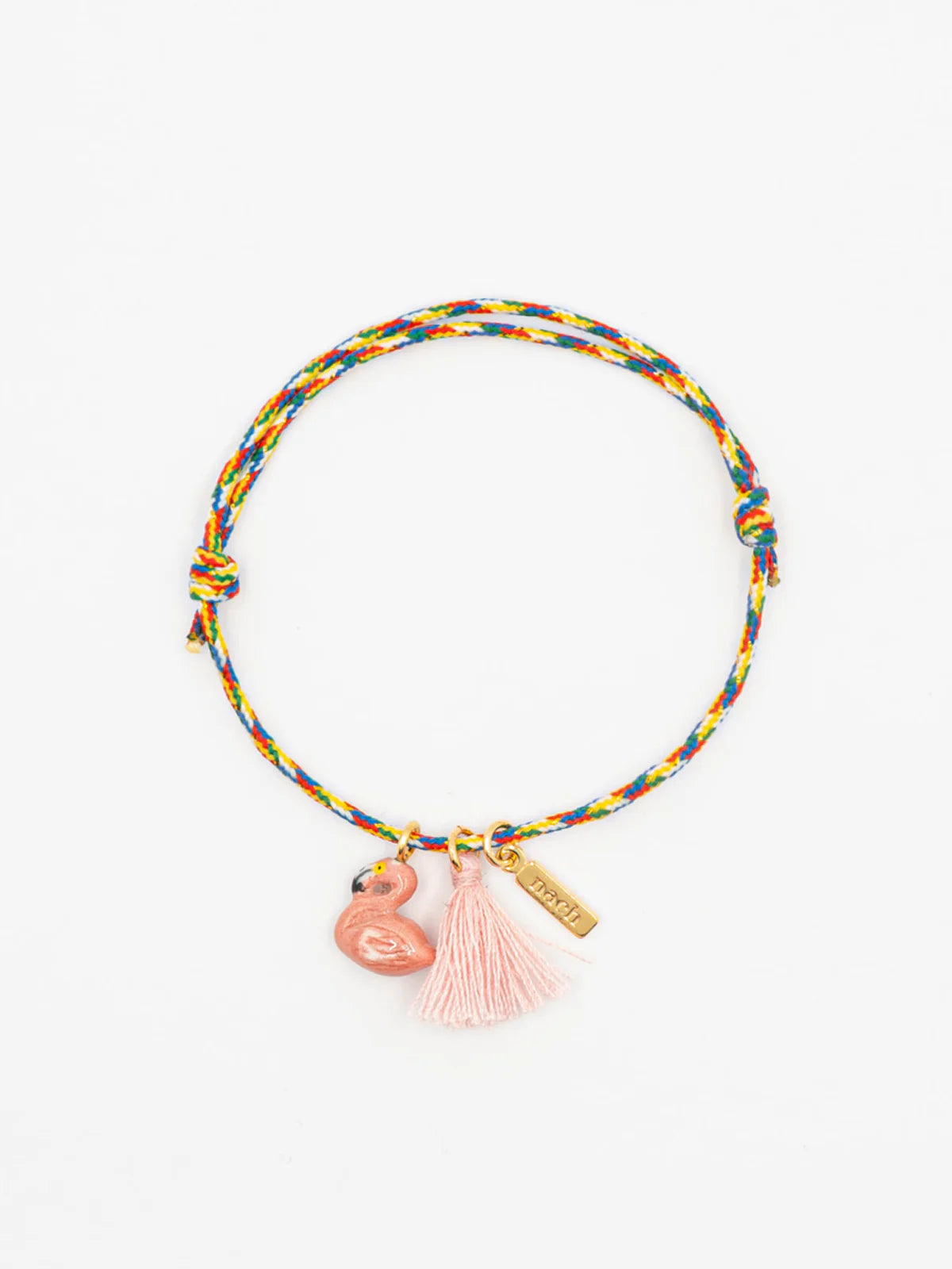 Nach - Multicolored Flamingo Charm Bracelet with Pompom