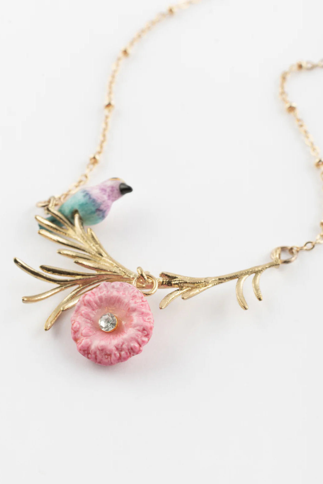 Nach - Pink & Blue Bird Thistle Flower Necklace