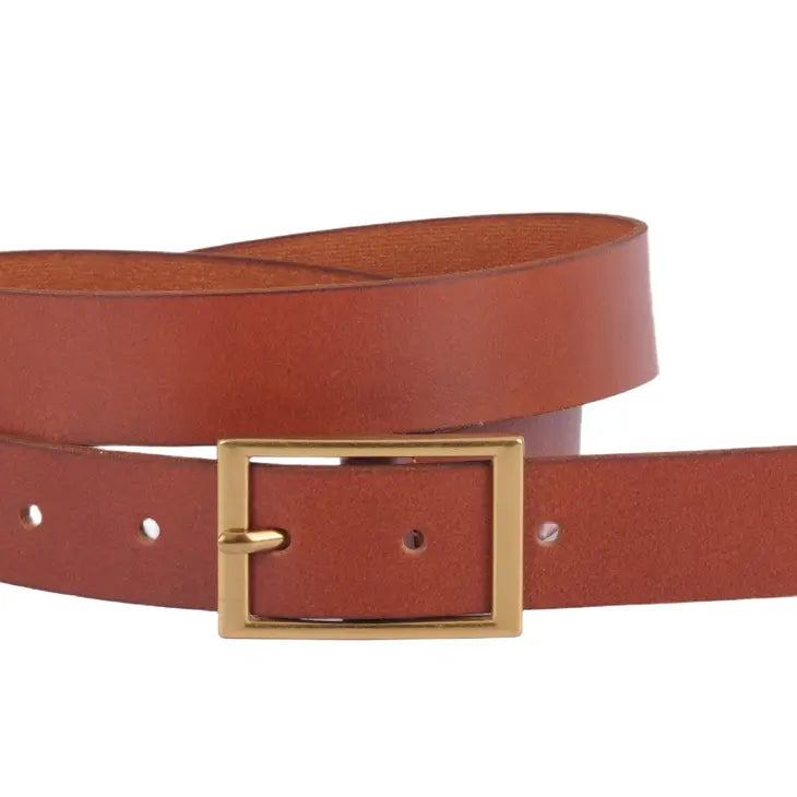 Tan Leather Belt (Gold Rectangle Buckle)