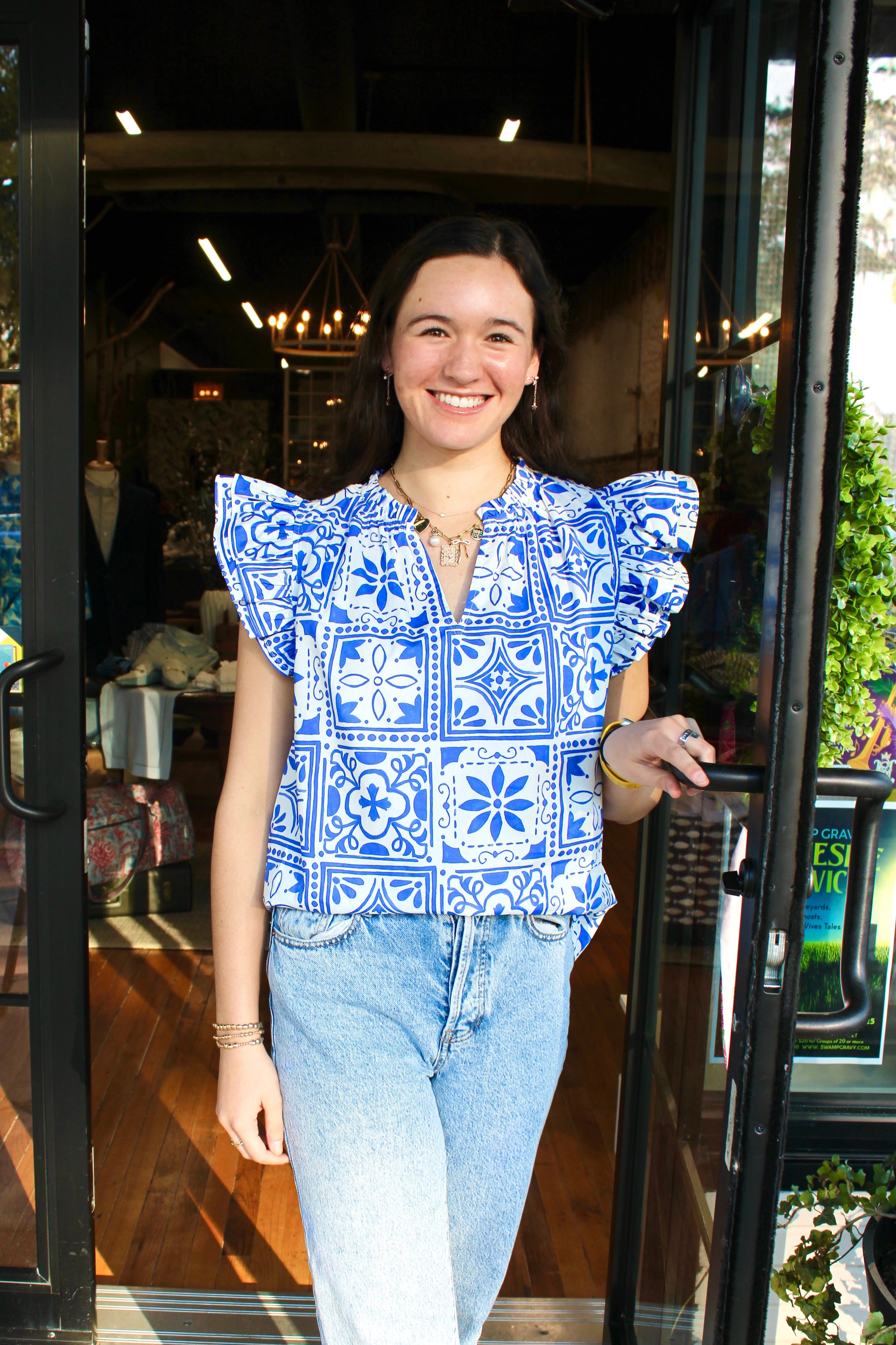 Arbor Risette Top | White/Blue