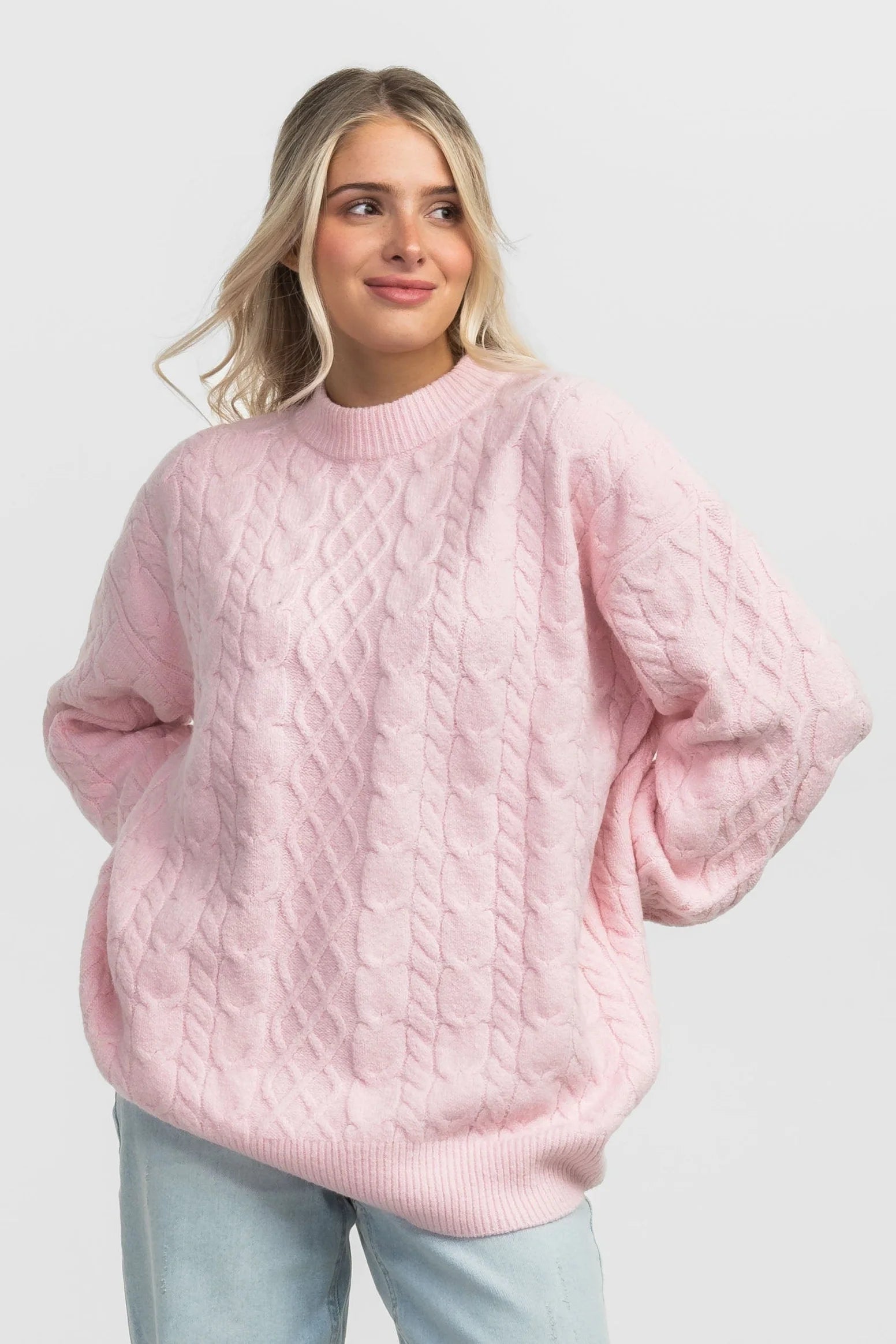 SSCO - Comfy Cozy Cable Sweater (Pink Mist) FINAL SALE