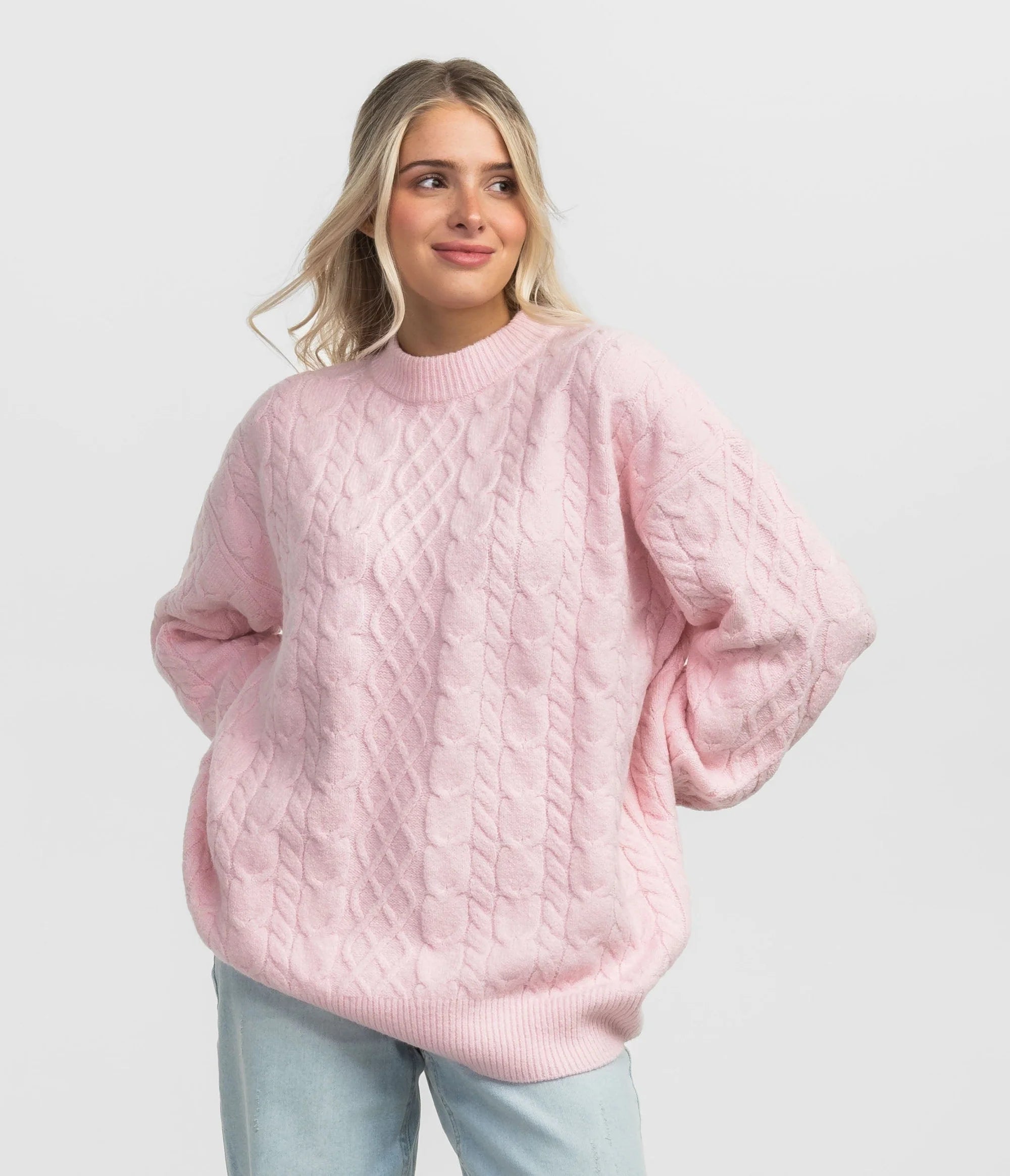 SSCO - Comfy Cozy Cable Sweater (Pink Mist)