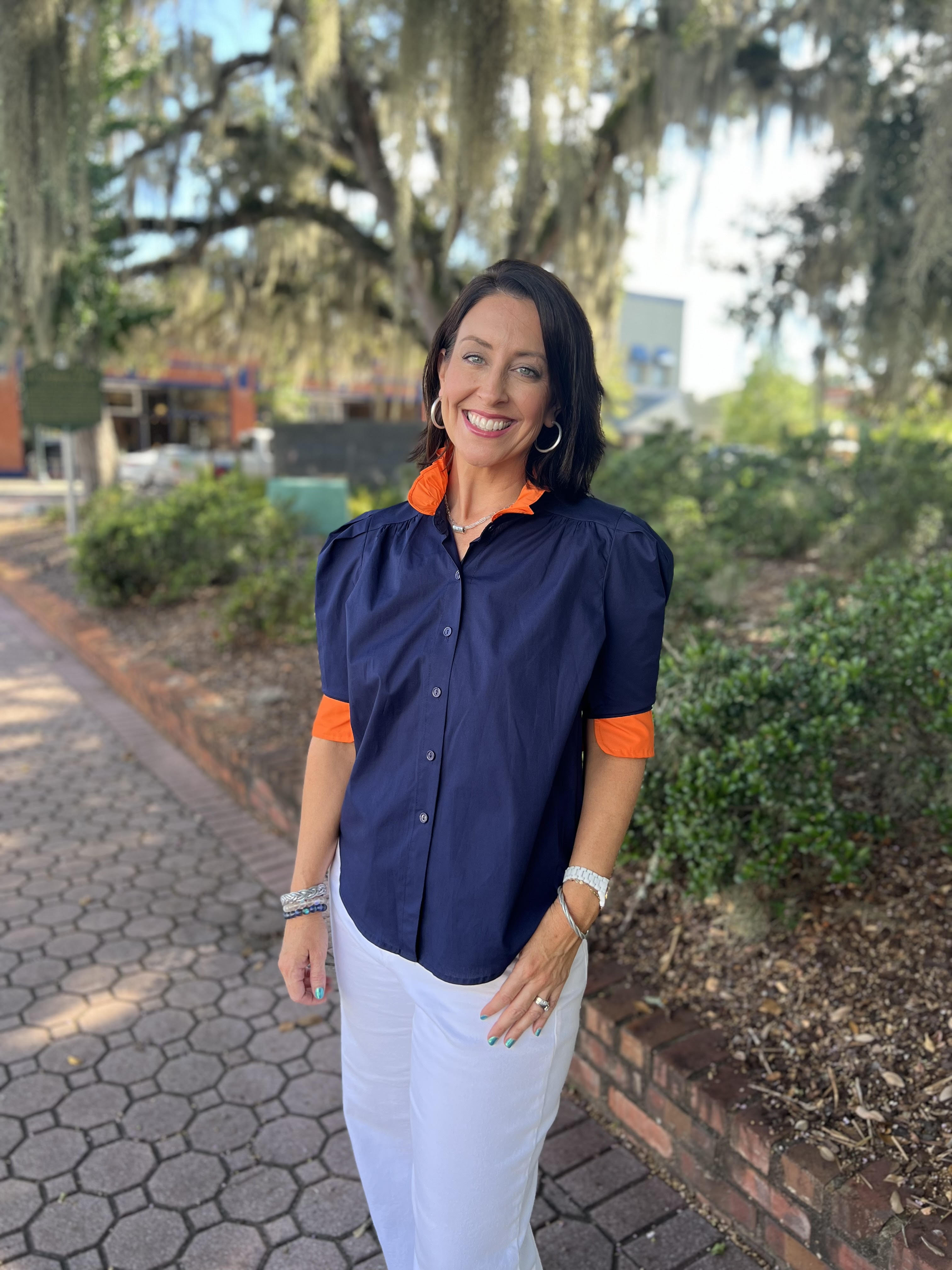 The Jodie Blouse (Navy & Orange) *FINAL SALE*