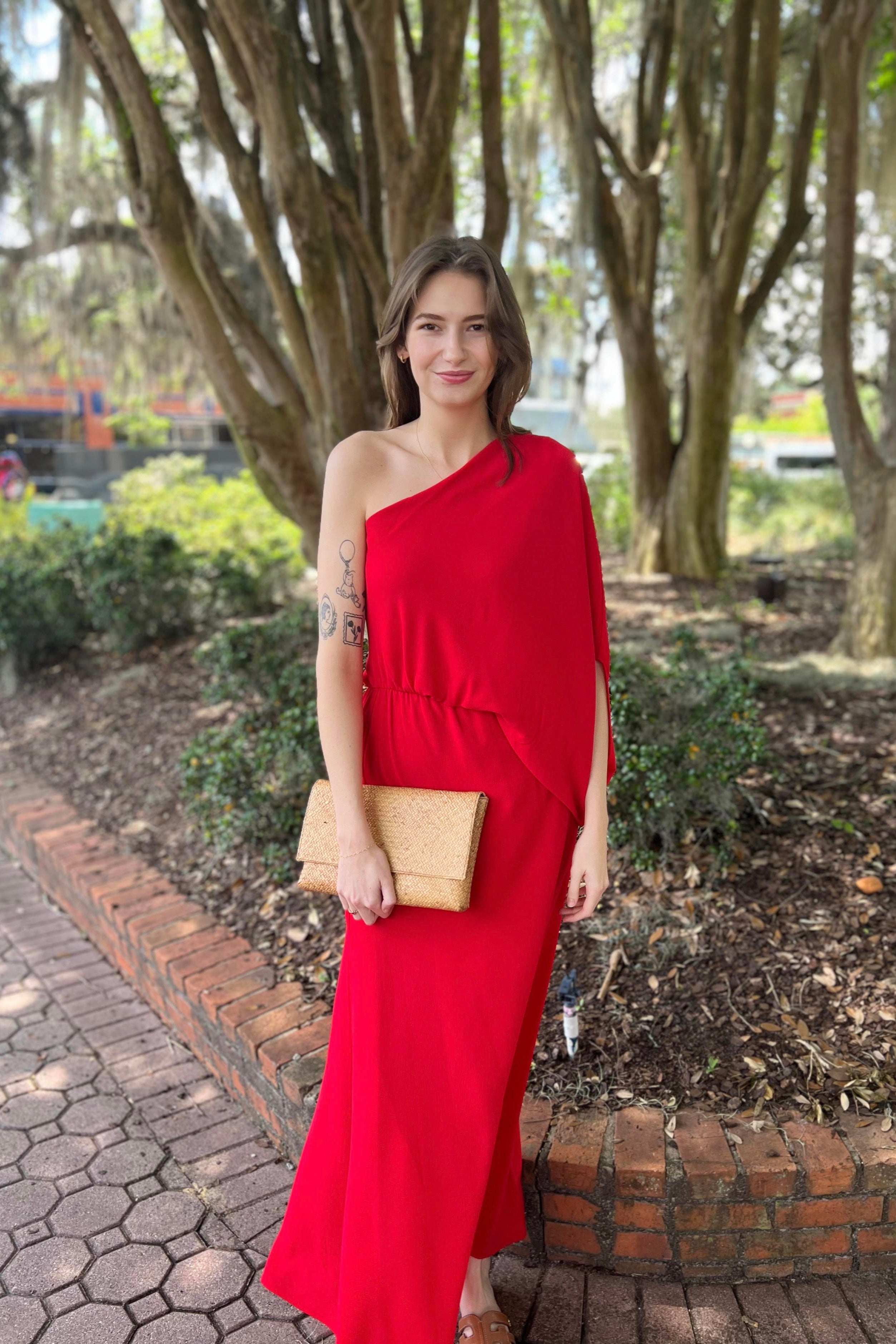 The Jacqueline One Shoulder Maxi Dress (True Red) FINAL SALE